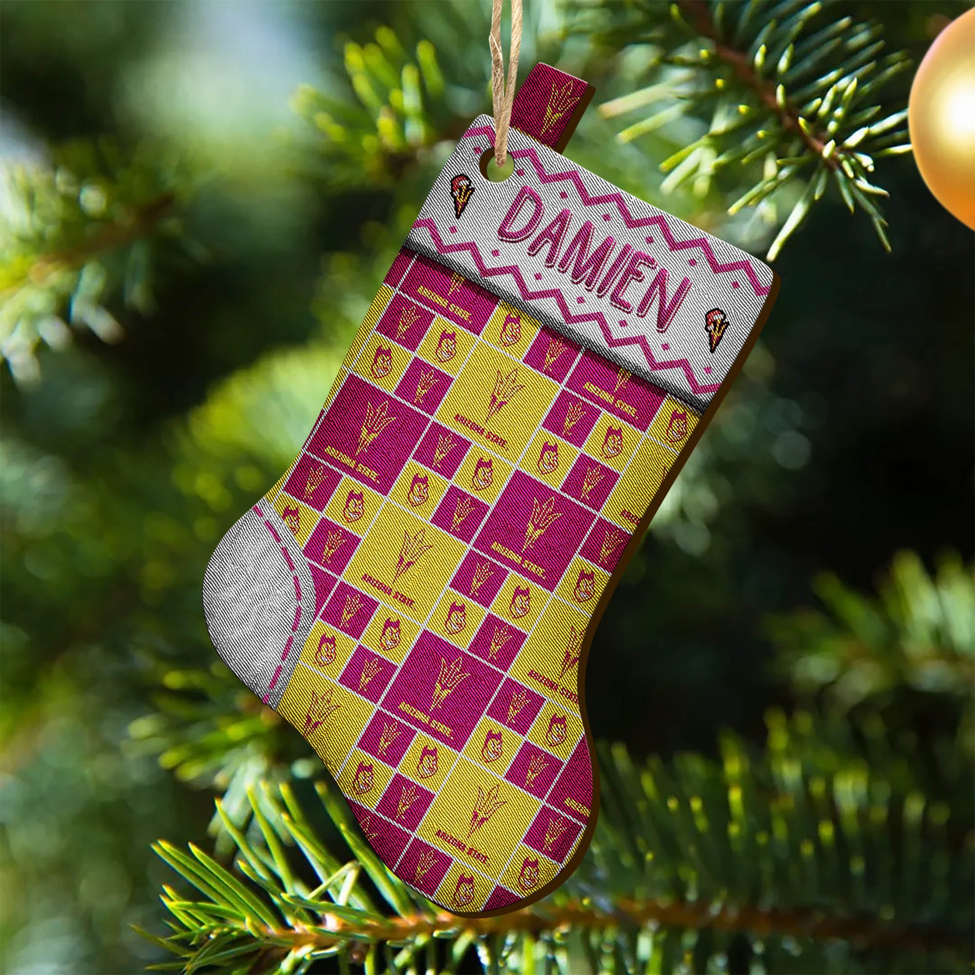 Arizona State Sun Devils Wooden Ornament 2024 Version Custom Your Name, Christmas Stocking Ornaments, Christmas Gifts For Sport Fans ETHY-53300