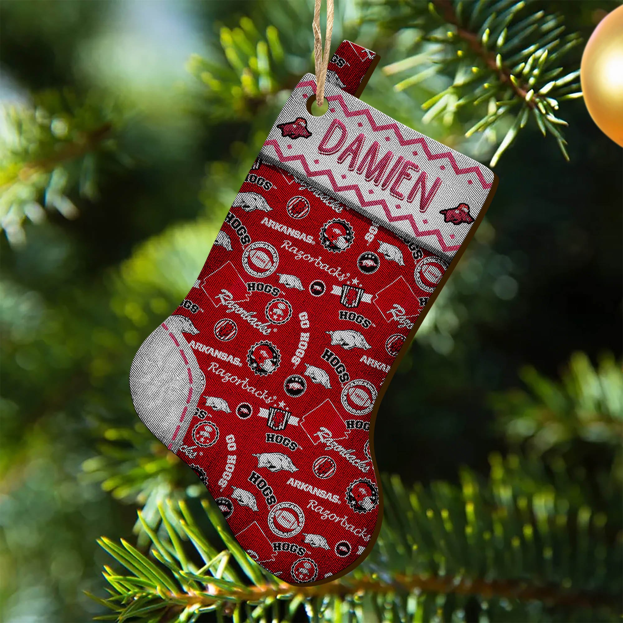 Arkansas Razorbacks Wooden Ornament 2024 Version Custom Your Name, Christmas Stocking Ornaments, Christmas Gifts For Sport Fans ETHY-53300