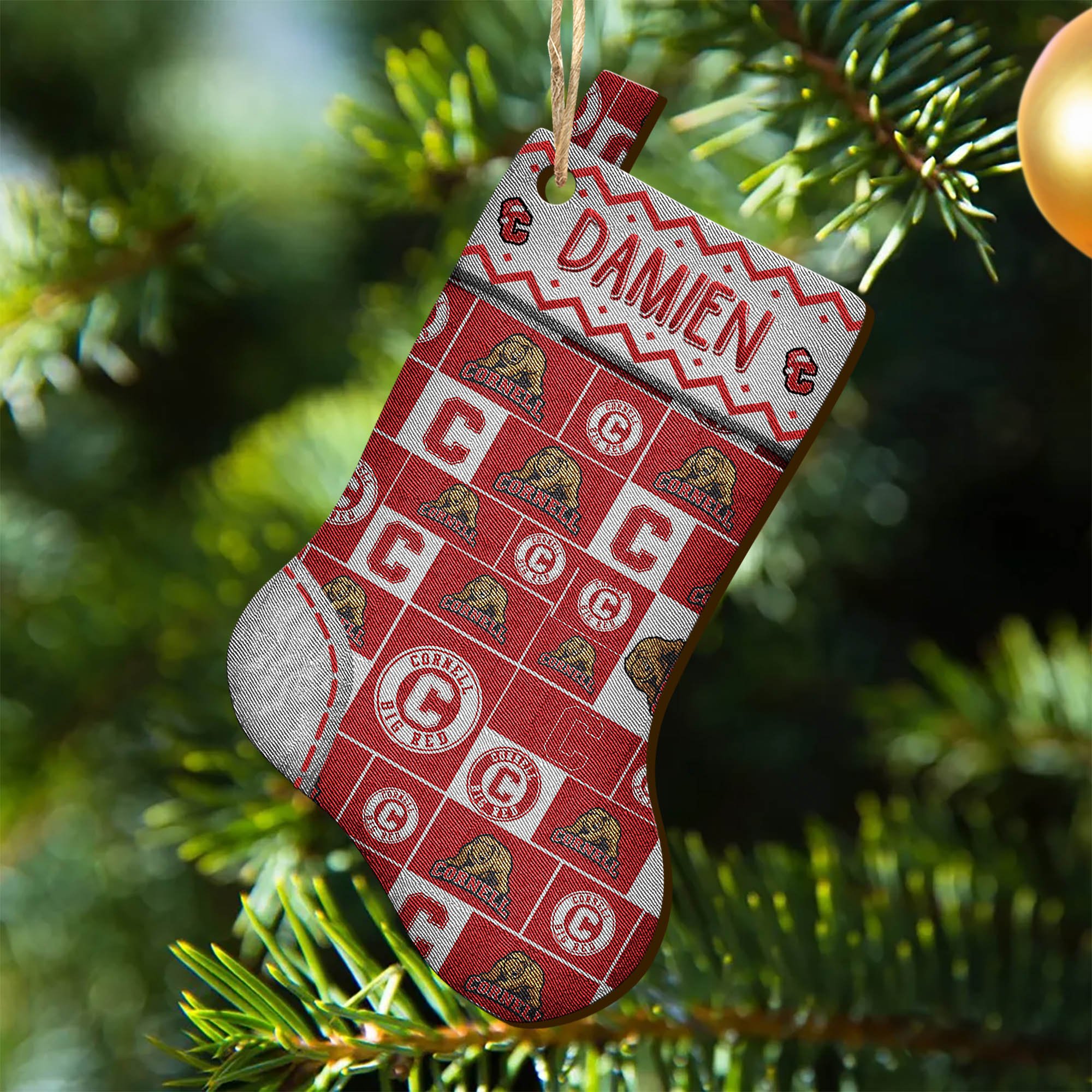 Cornell Big Red Wooden Ornament 2024 Version Custom Your Name, Christmas Stocking Ornaments, Christmas Gifts For Sport Fans ETHY-53300
