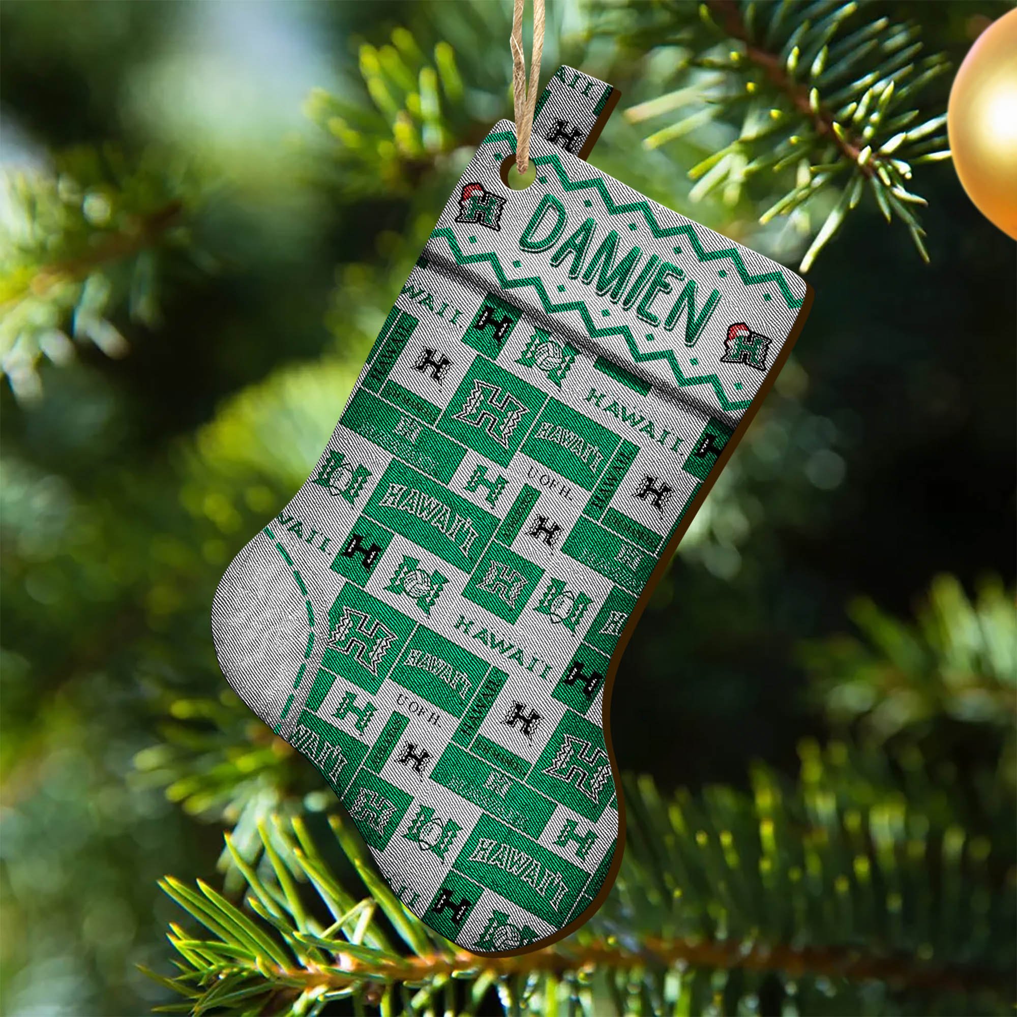 Hawaii Rainbow Warriors Wooden Ornament 2024 Version Custom Your Name, Christmas Stocking Ornaments, Christmas Gifts For Sport Fans ETHY-53300