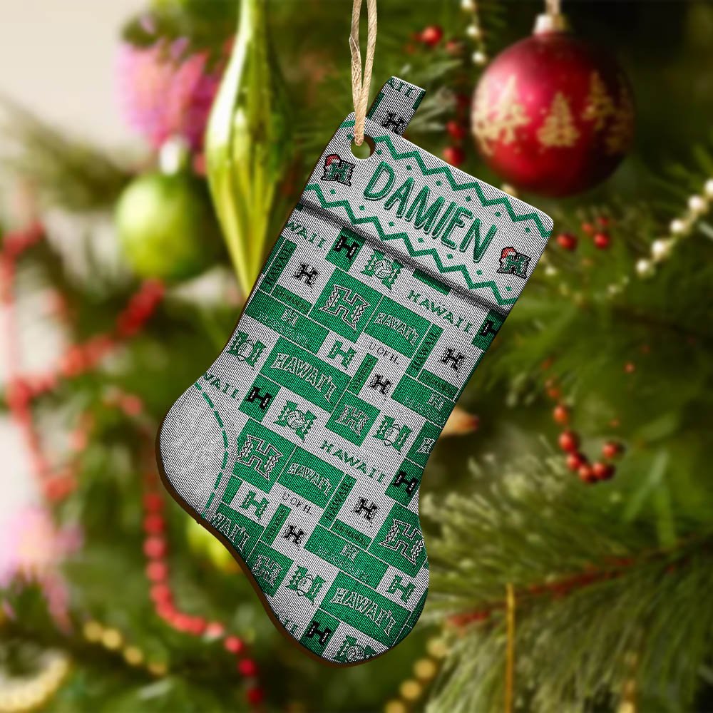 Alternative view of Hawaii Rainbow Warriors Wooden Ornament 2024 Version Custom Your Name, Christmas Stocking Ornaments, Christmas Gifts For Sport Fans ETHY-53300