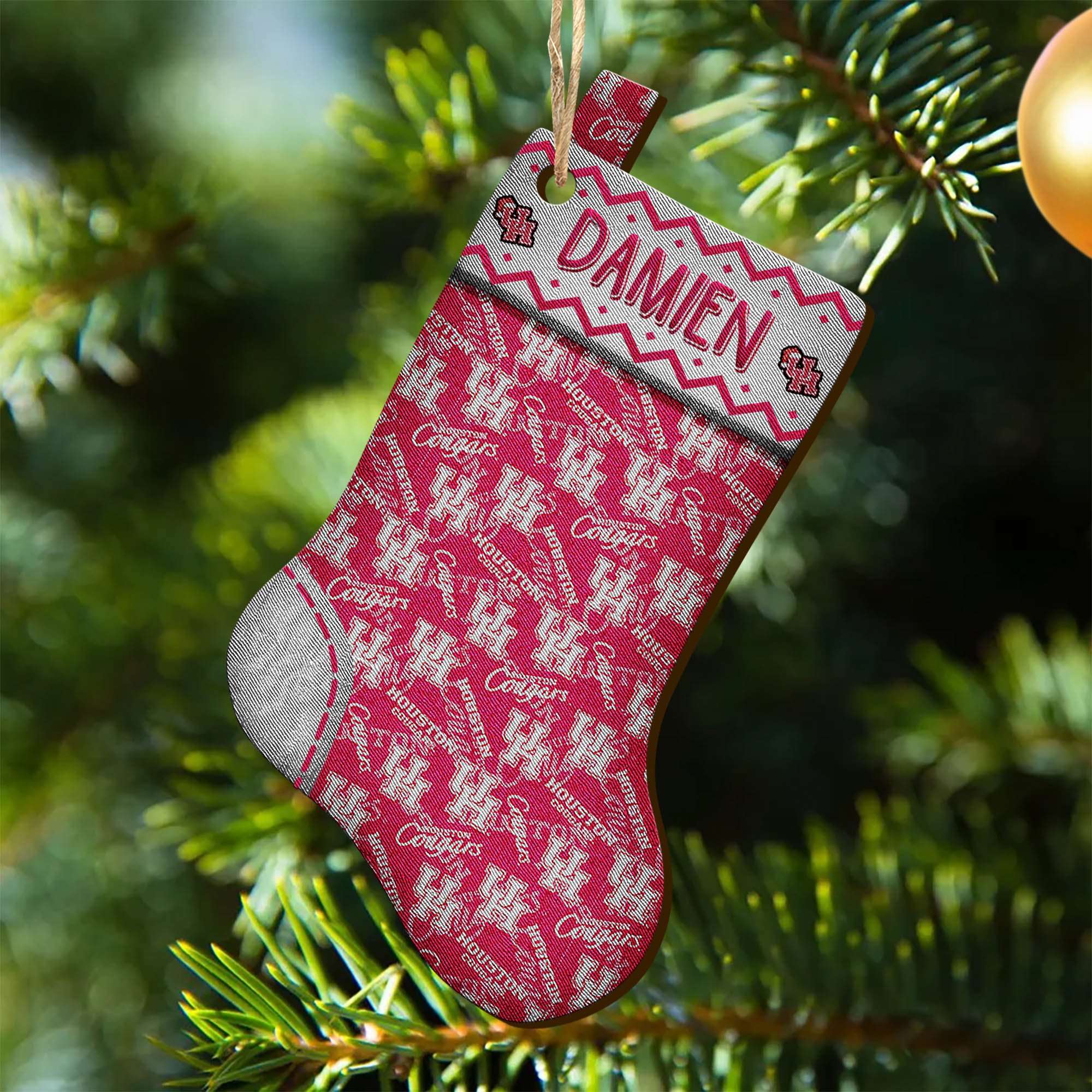 Houston Cougars Wooden Ornament 2024 Version Custom Your Name, Christmas Stocking Ornaments, Christmas Gifts For Sport Fans ETHY-53300