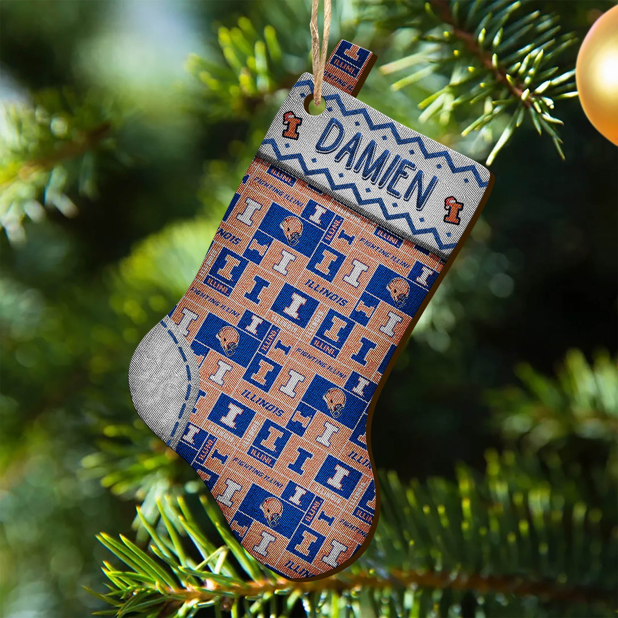 Illinois Fighting Illini Wooden Ornament 2024 Version Custom Your Name, Christmas Stocking Ornaments, Christmas Gifts For Sport Fans ETHY-53300