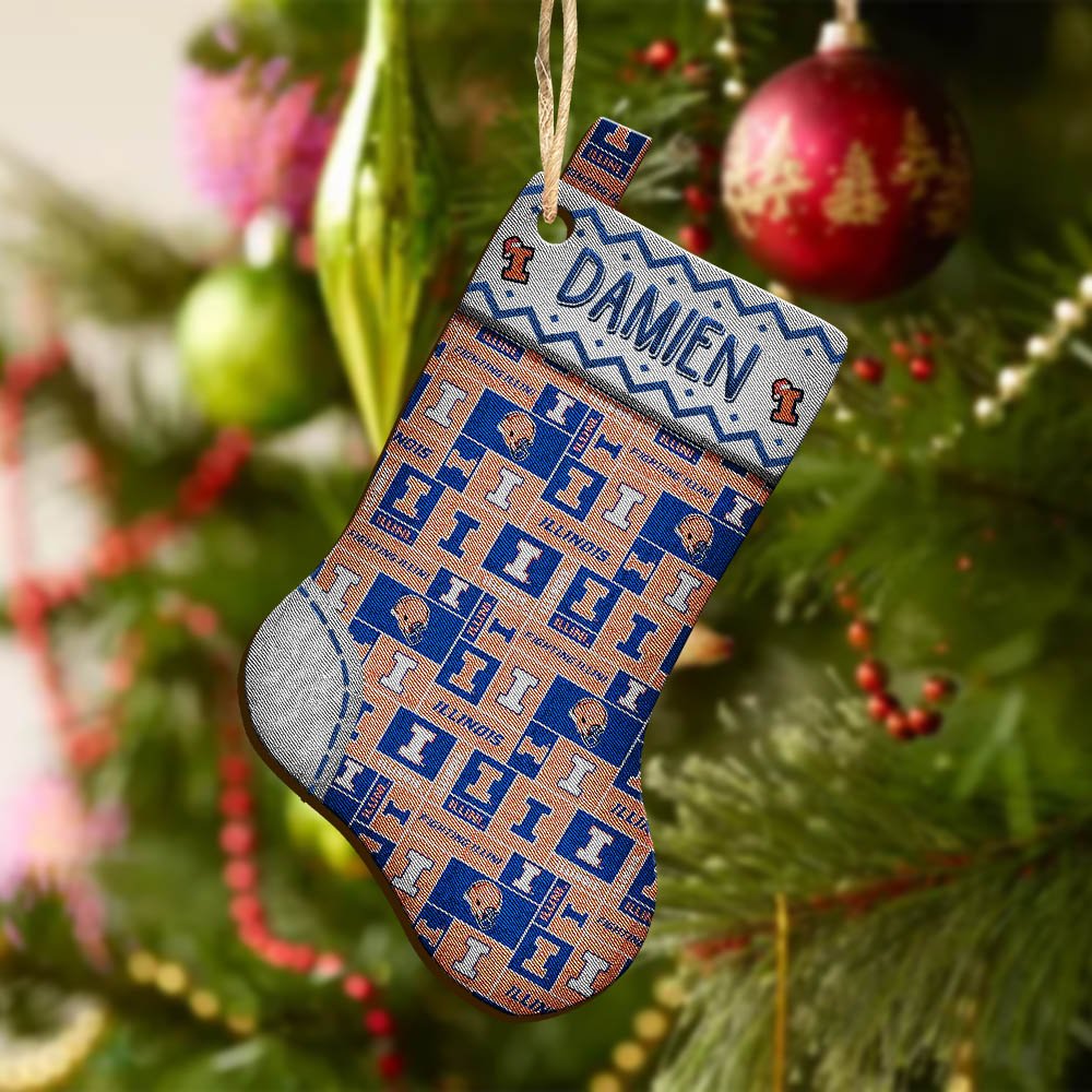 Alternative view of Illinois Fighting Illini Wooden Ornament 2024 Version Custom Your Name, Christmas Stocking Ornaments, Christmas Gifts For Sport Fans ETHY-53300