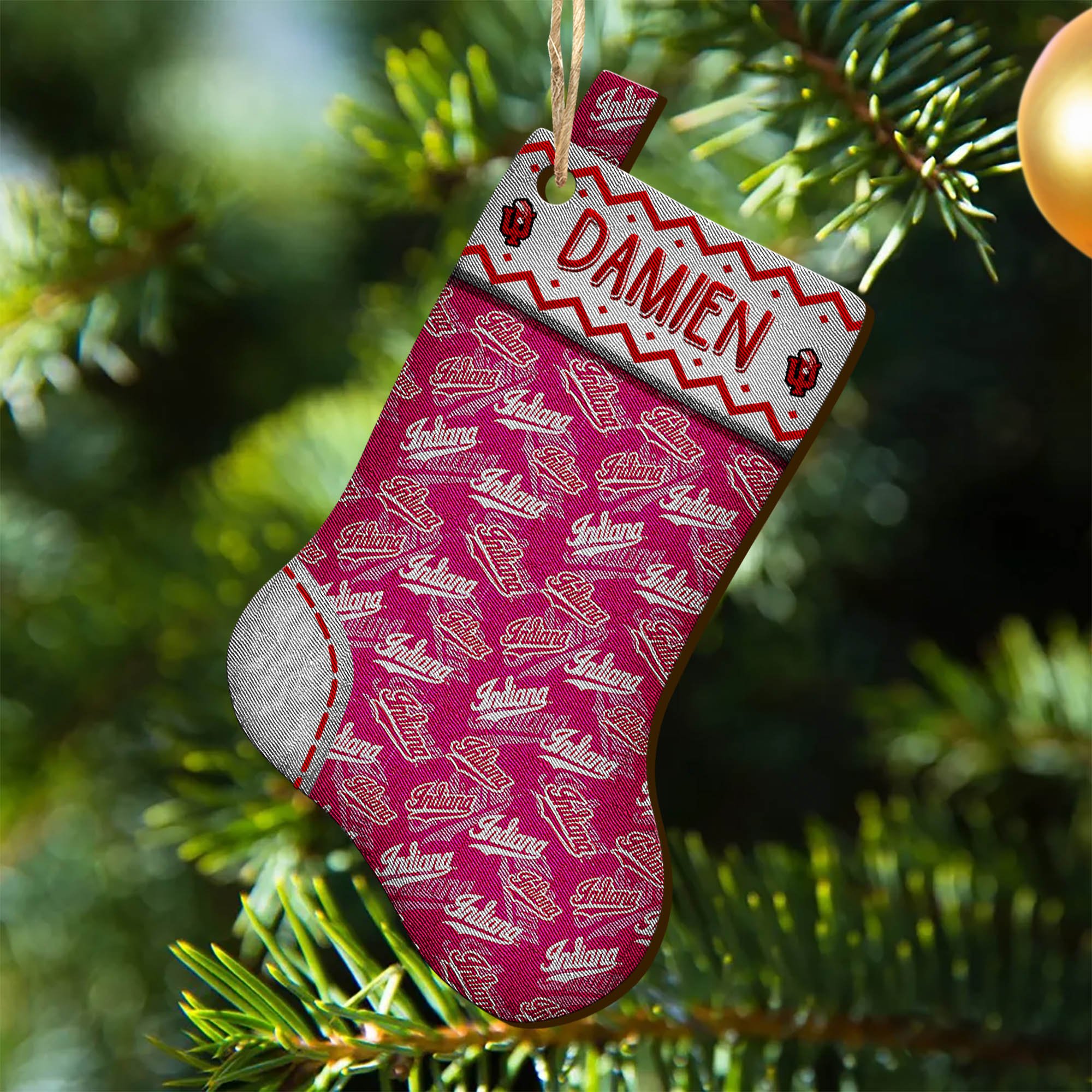 Indiana Hoosiers Wooden Ornament 2024 Version Custom Your Name, Christmas Stocking Ornaments, Christmas Gifts For Sport Fans ETHY-53300