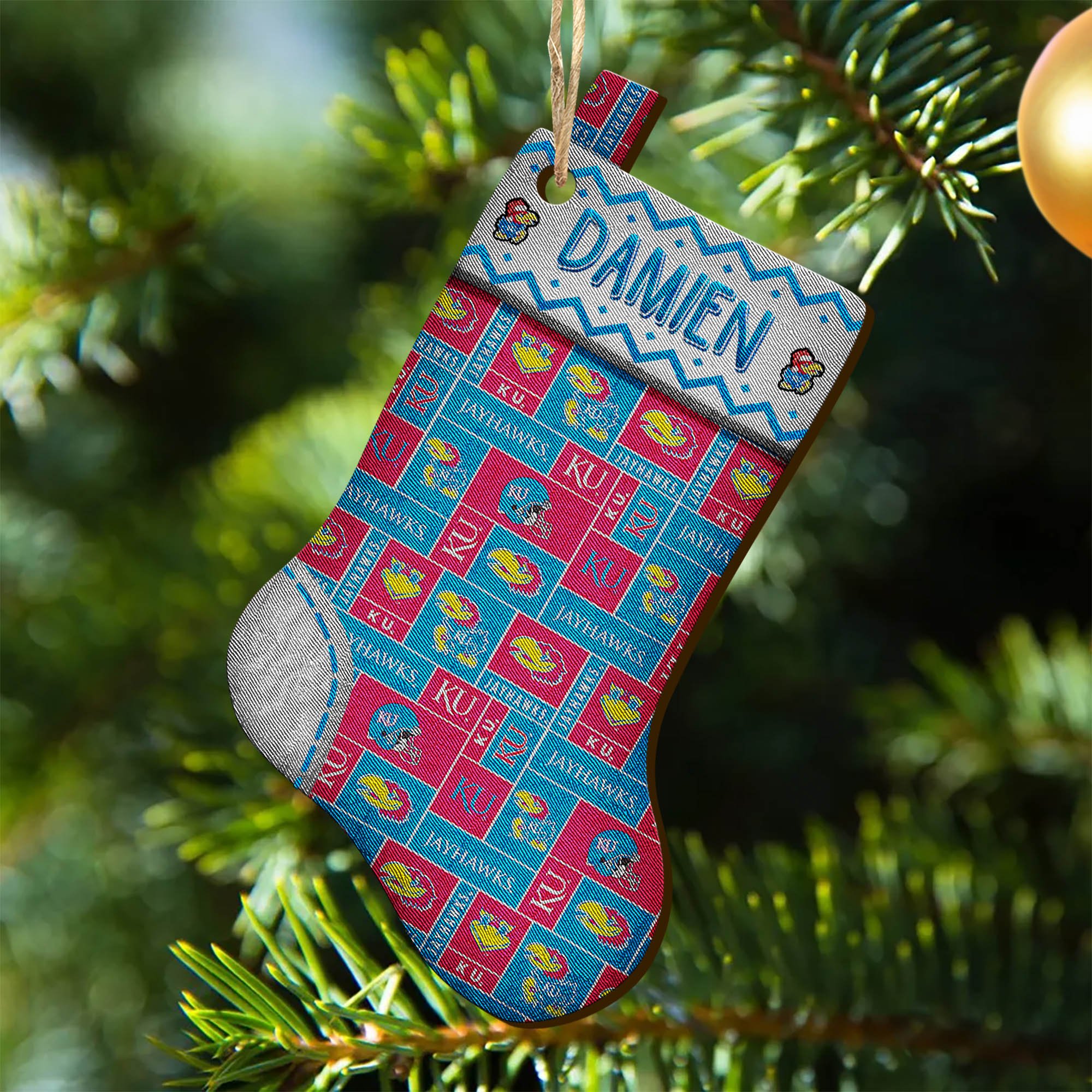 Kansas Jayhawks Wooden Ornament 2024 Version Custom Your Name, Christmas Stocking Ornaments, Christmas Gifts For Sport Fans ETHY-53300