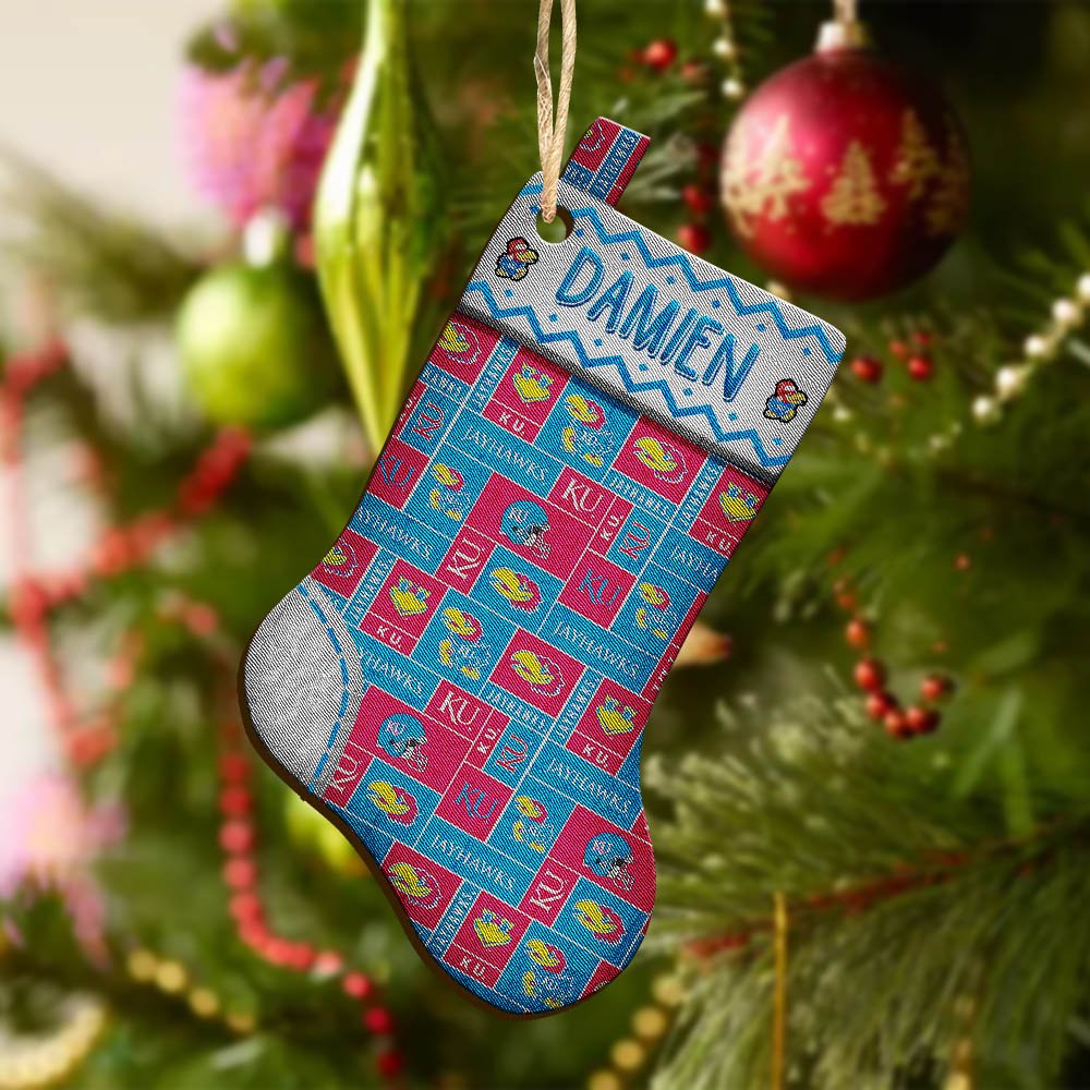 Alternative view of Kansas Jayhawks Wooden Ornament 2024 Version Custom Your Name, Christmas Stocking Ornaments, Christmas Gifts For Sport Fans ETHY-53300