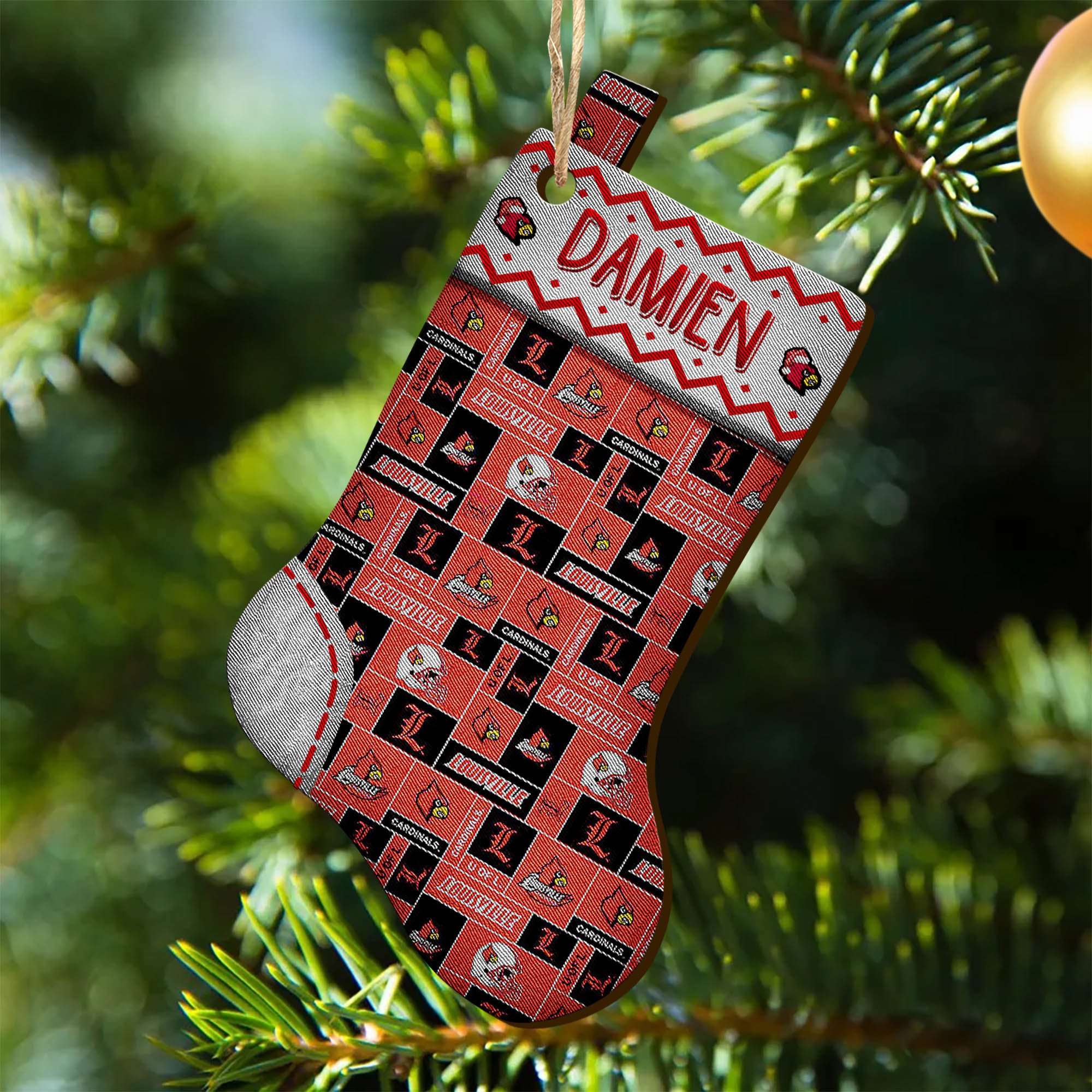 Louisville Cardinals Wooden Ornament 2024 Version Custom Your Name, Christmas Stocking Ornaments, Christmas Gifts For Sport Fans ETHY-53300