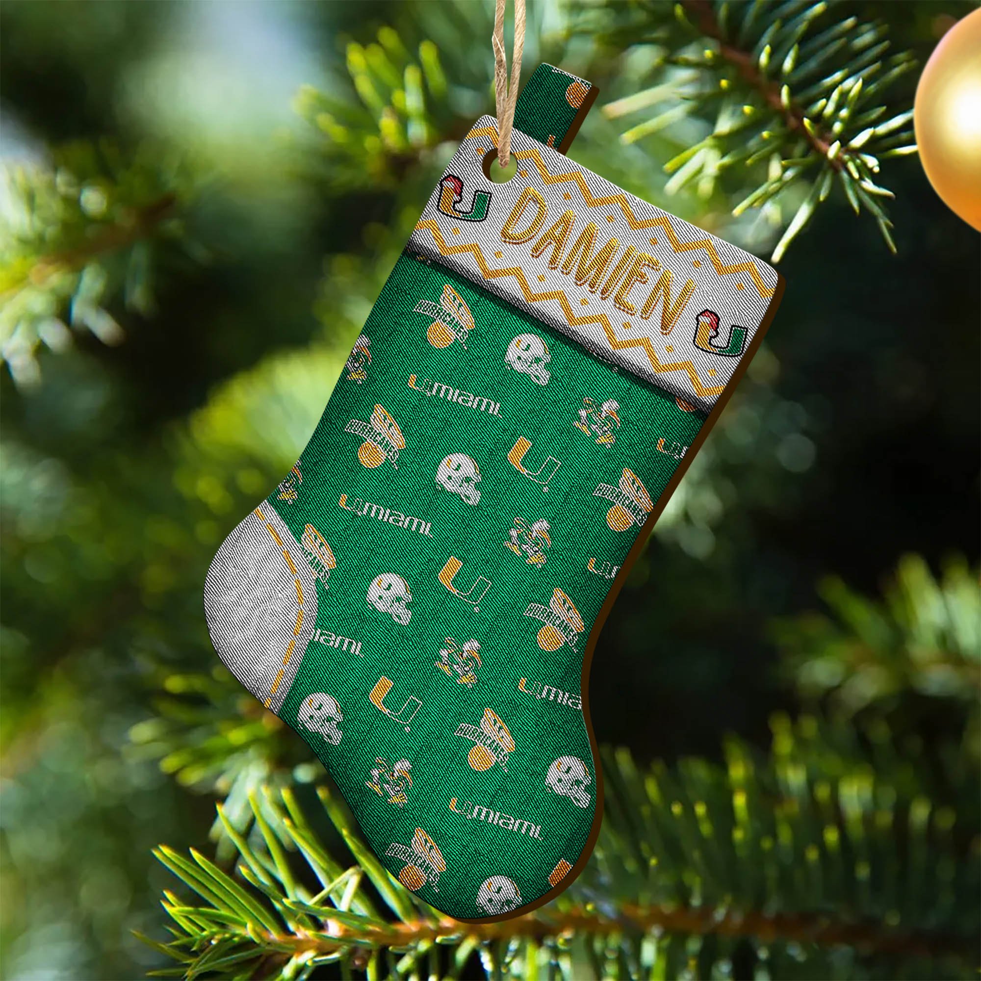 Miami Hurricanes Wooden Ornament 2024 Version Custom Your Name, Christmas Stocking Ornaments, Christmas Gifts For Sport Fans ETHY-53300