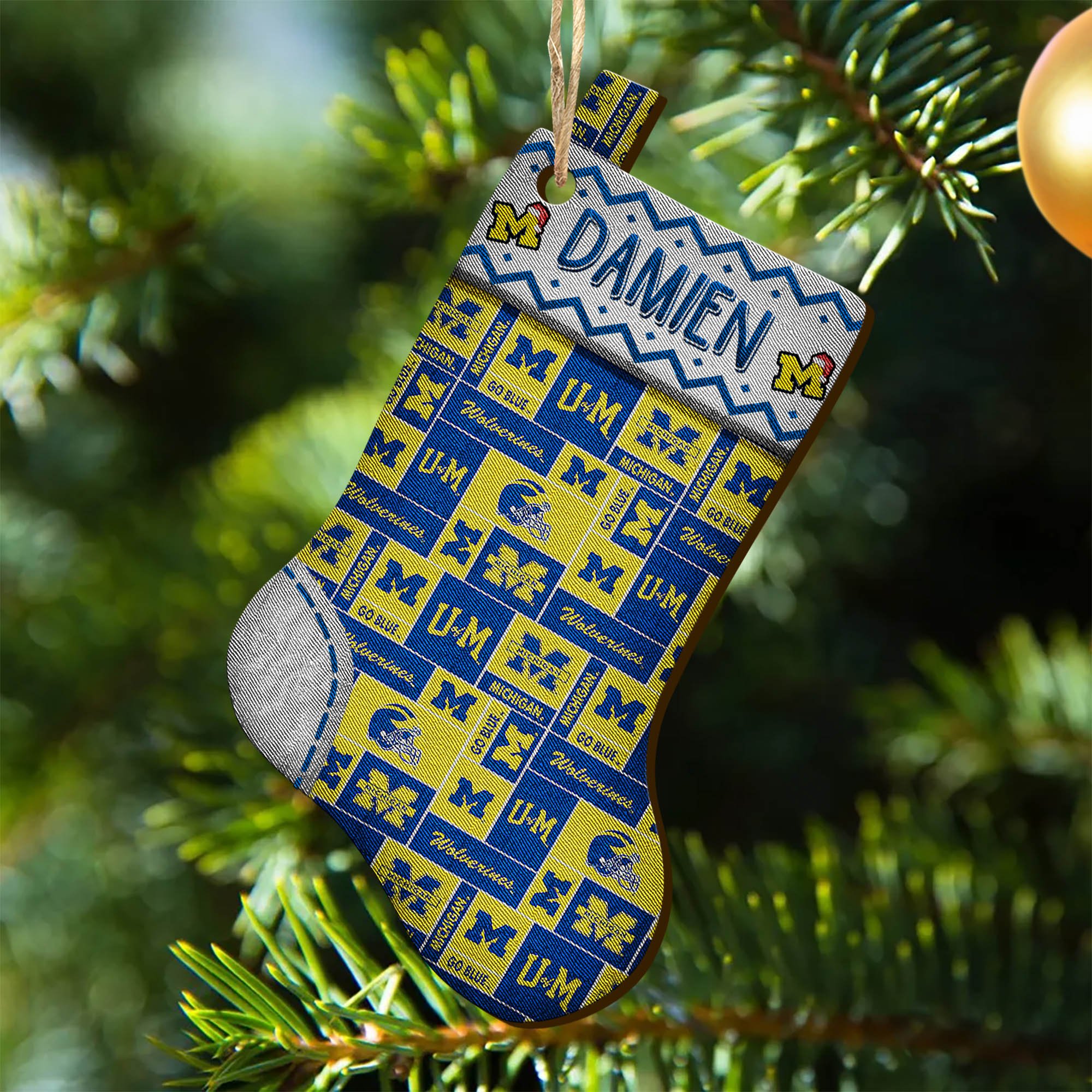 Michigan Wolverines Wooden Ornament 2024 Version Custom Your Name, Christmas Stocking Ornaments, Christmas Gifts For Sport Fans ETHY-53300