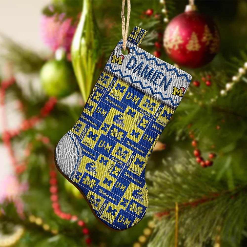 Alternative view of Michigan Wolverines Wooden Ornament 2024 Version Custom Your Name, Christmas Stocking Ornaments, Christmas Gifts For Sport Fans ETHY-53300