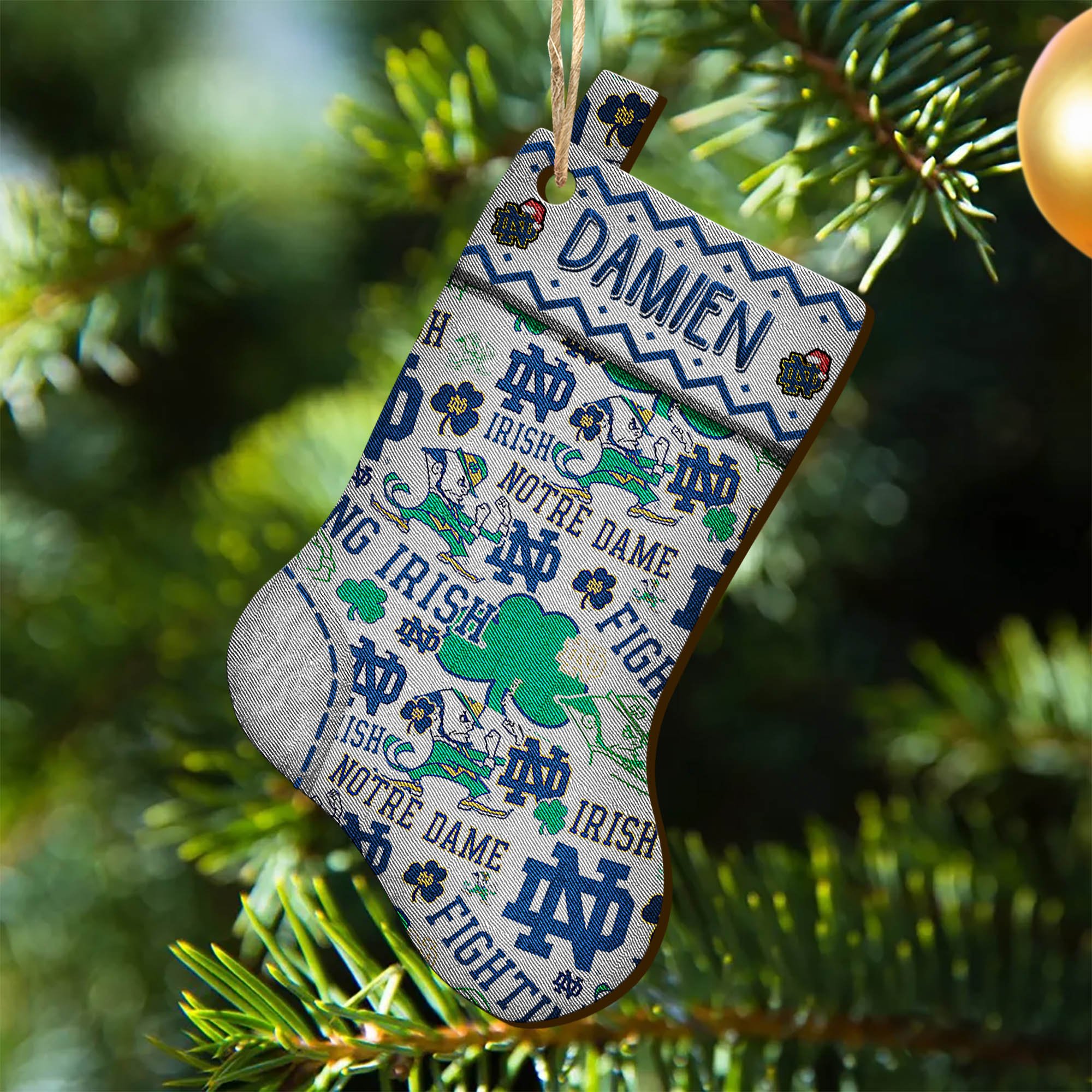 Notre Dame Fighting Irish Wooden Ornament 2024 Version Custom Your Name, Christmas Stocking Ornaments, Christmas Gifts For Sport Fans ETHY-53300