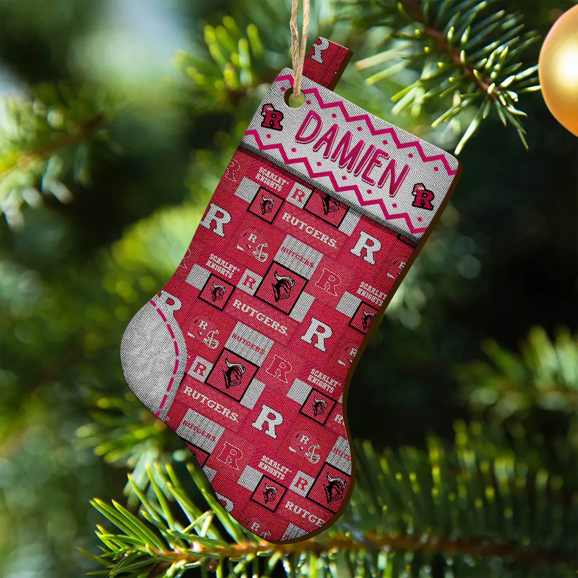 Rutgers Scarlet Knights Wooden Ornament 2024 Version Custom Your Name, Christmas Stocking Ornaments, Christmas Gifts For Sport Fans ETHY-53300
