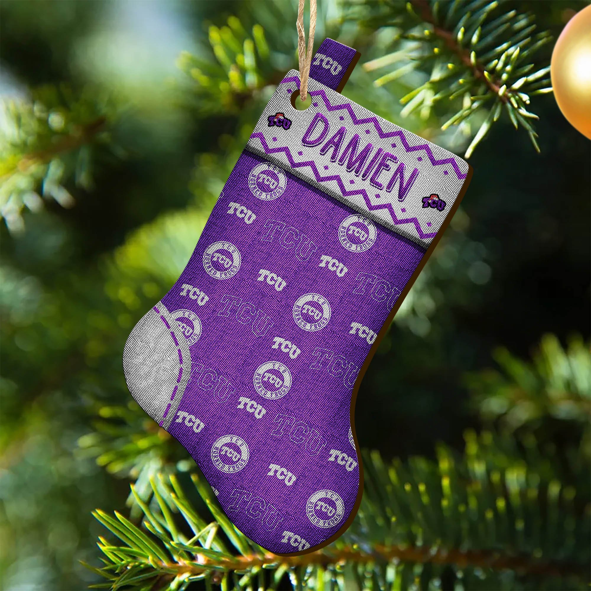 TCU Horned Frogs Wooden Ornament 2024 Version Custom Your Name, Christmas Stocking Ornaments, Christmas Gifts For Sport Fans ETHY-53300