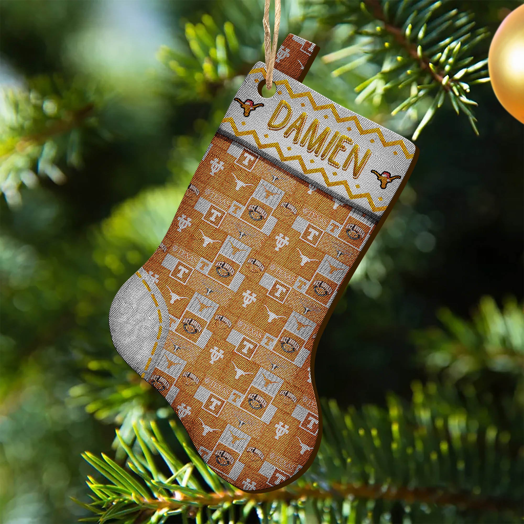 Texas Longhorns Wooden Ornament 2024 Version Custom Your Name, Christmas Stocking Ornaments, Christmas Gifts For Sport Fans ETHY-53300