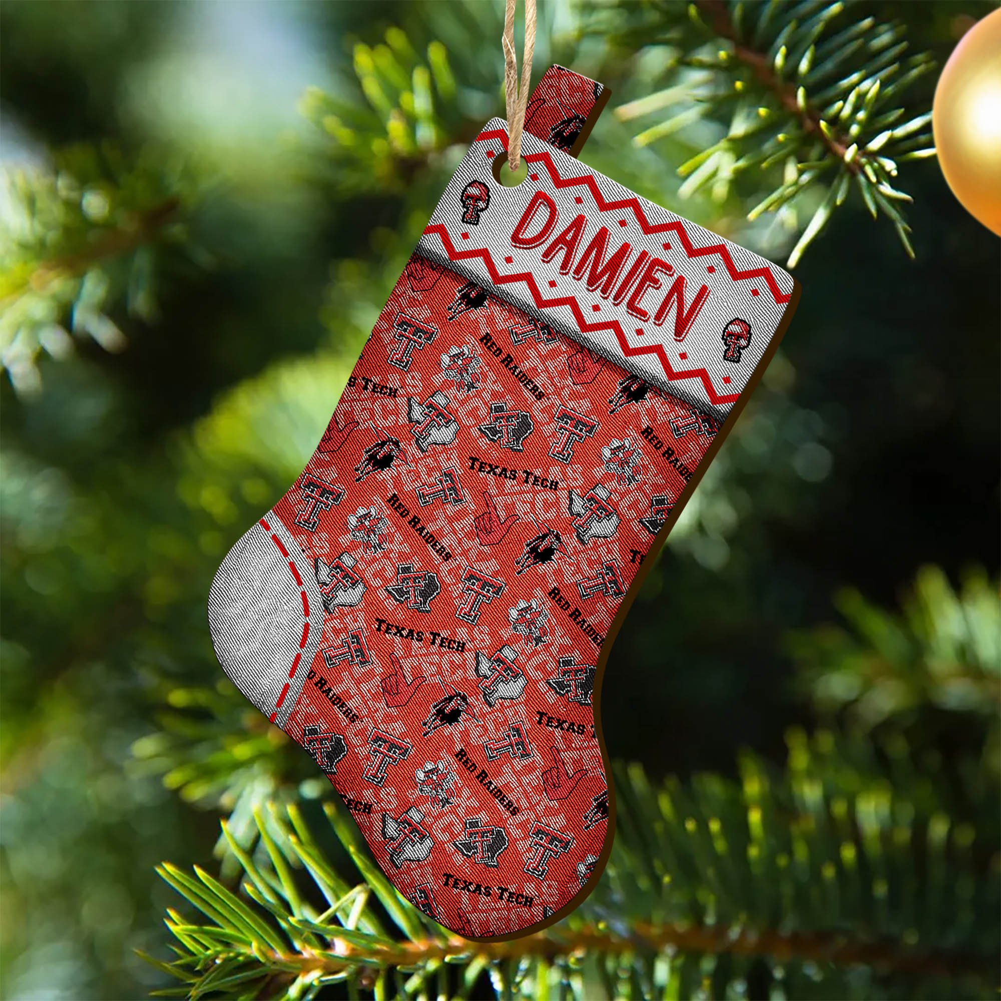 Texas Tech Red Raiders Wooden Ornament 2024 Version Custom Your Name, Christmas Stocking Ornaments, Christmas Gifts For Sport Fans ETHY-53300