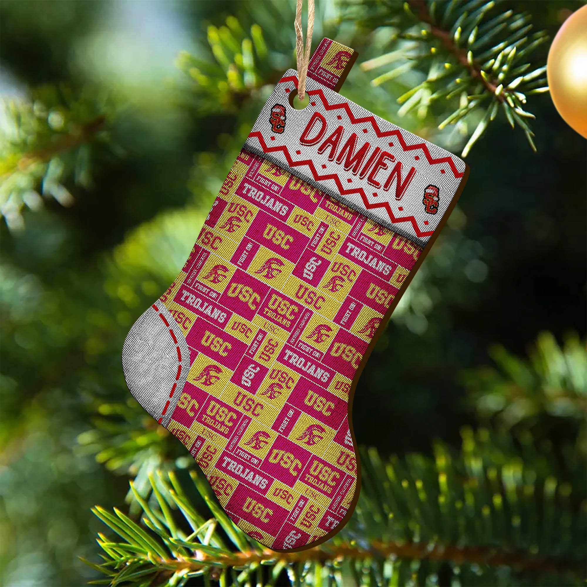 USC Trojans Wooden Ornament 2024 Version Custom Your Name, Christmas Stocking Ornaments, Christmas Gifts For Sport Fans ETHY-53300