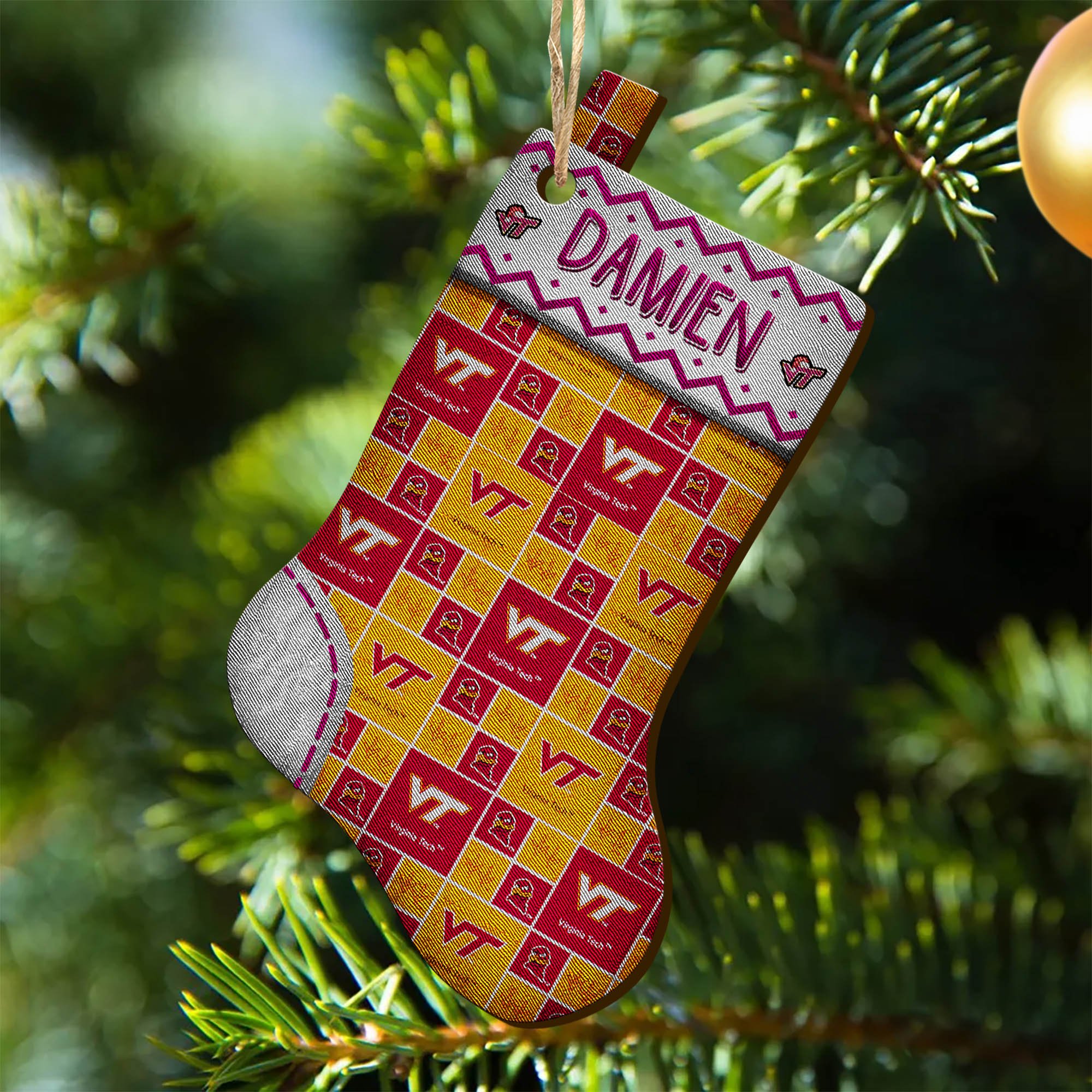 Virginia Tech Hokies Wooden Ornament 2024 Version Custom Your Name, Christmas Stocking Ornaments, Christmas Gifts For Sport Fans ETHY-53300