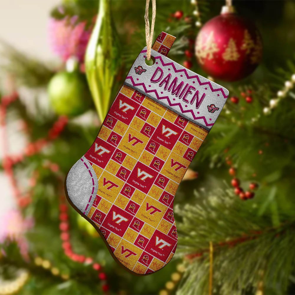 Alternative view of Virginia Tech Hokies Wooden Ornament 2024 Version Custom Your Name, Christmas Stocking Ornaments, Christmas Gifts For Sport Fans ETHY-53300