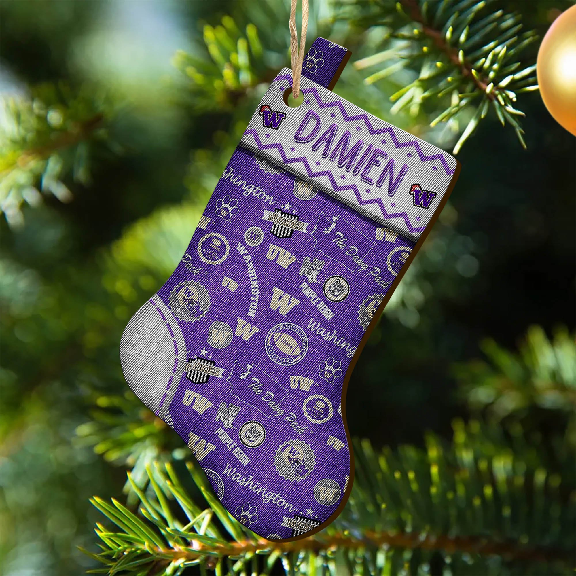 Washington Huskies Wooden Ornament 2024 Version Custom Your Name, Christmas Stocking Ornaments, Christmas Gifts For Sport Fans ETHY-53300