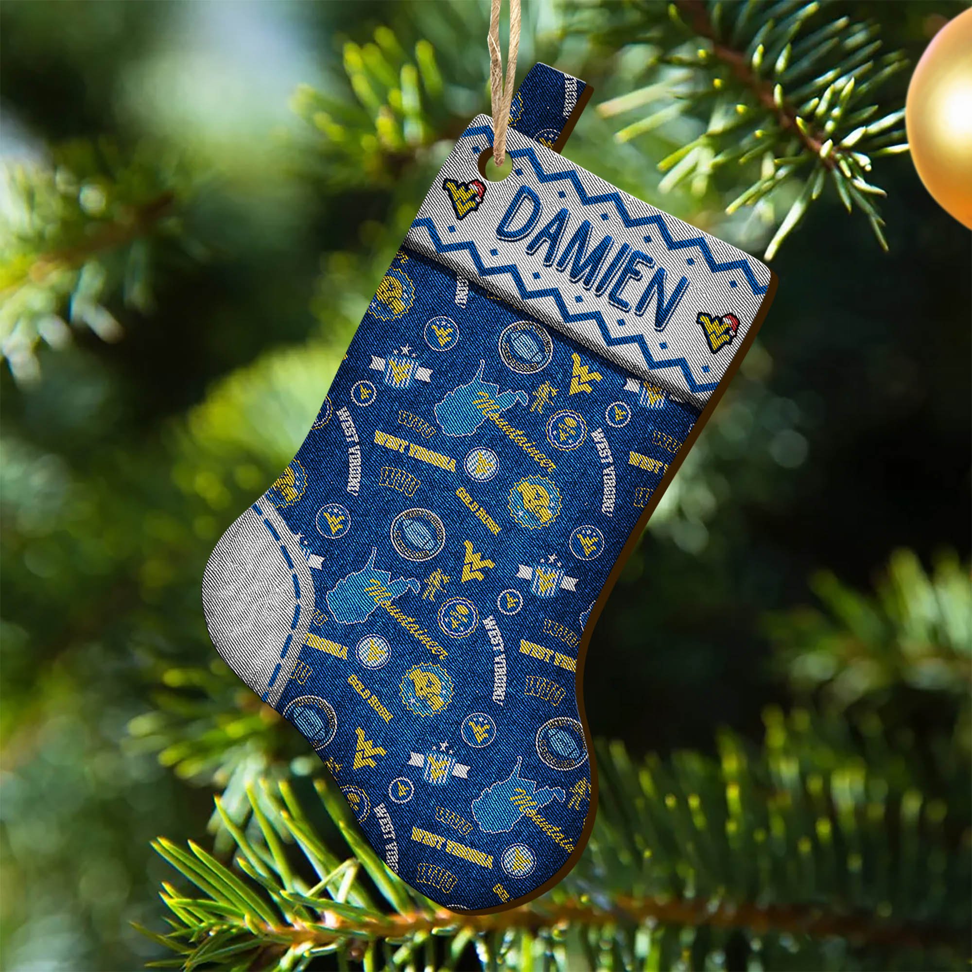 West Virginia Mountaineers Wooden Ornament 2024 Version Custom Your Name, Christmas Stocking Ornaments, Christmas Gifts For Sport Fans ETHY-53300