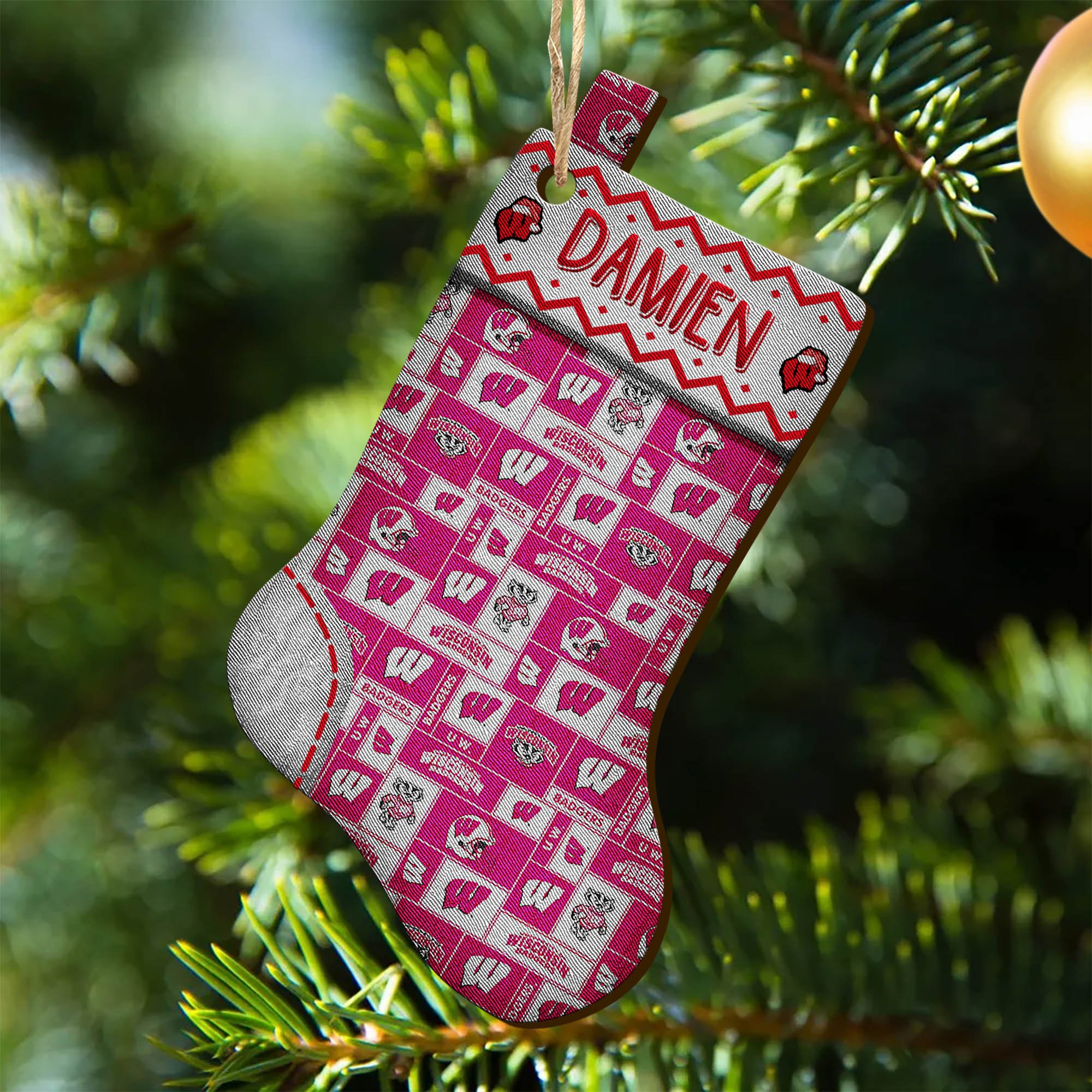 Wisconsin Badgers Wooden Ornament 2024 Version Custom Your Name, Christmas Stocking Ornaments, Christmas Gifts For Sport Fans ETHY-53300