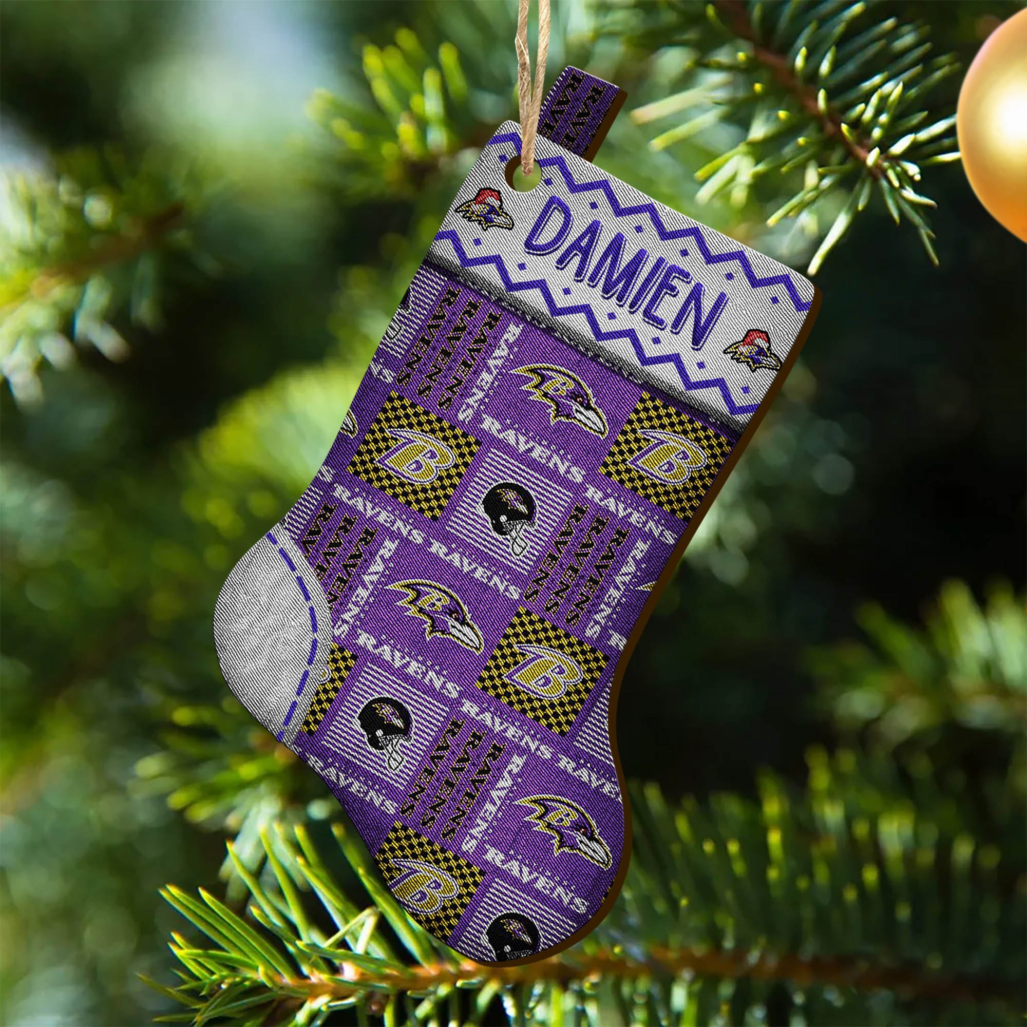Baltimore Ravens Wooden Ornament 2024 Version Custom Your Name, Christmas Stocking Ornaments, Christmas Gifts For Sport Fans ETHY-53300