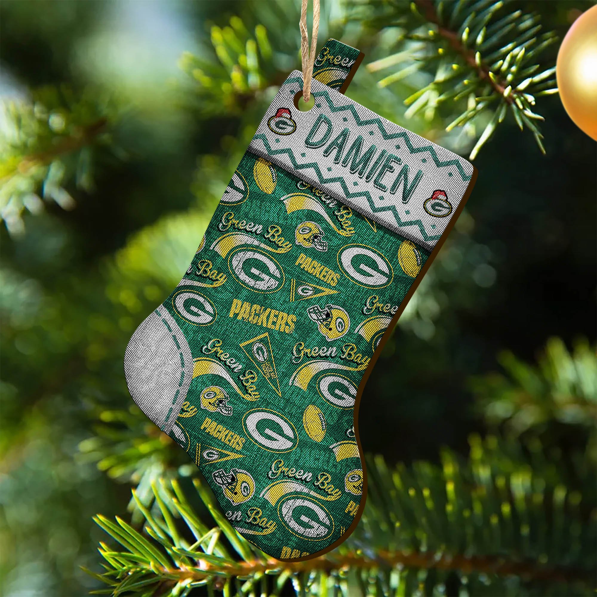 Green Bay Packers Wooden Ornament 2024 Version Custom Your Name, Christmas Stocking Ornaments, Christmas Gifts For Sport Fans ETHY-53300