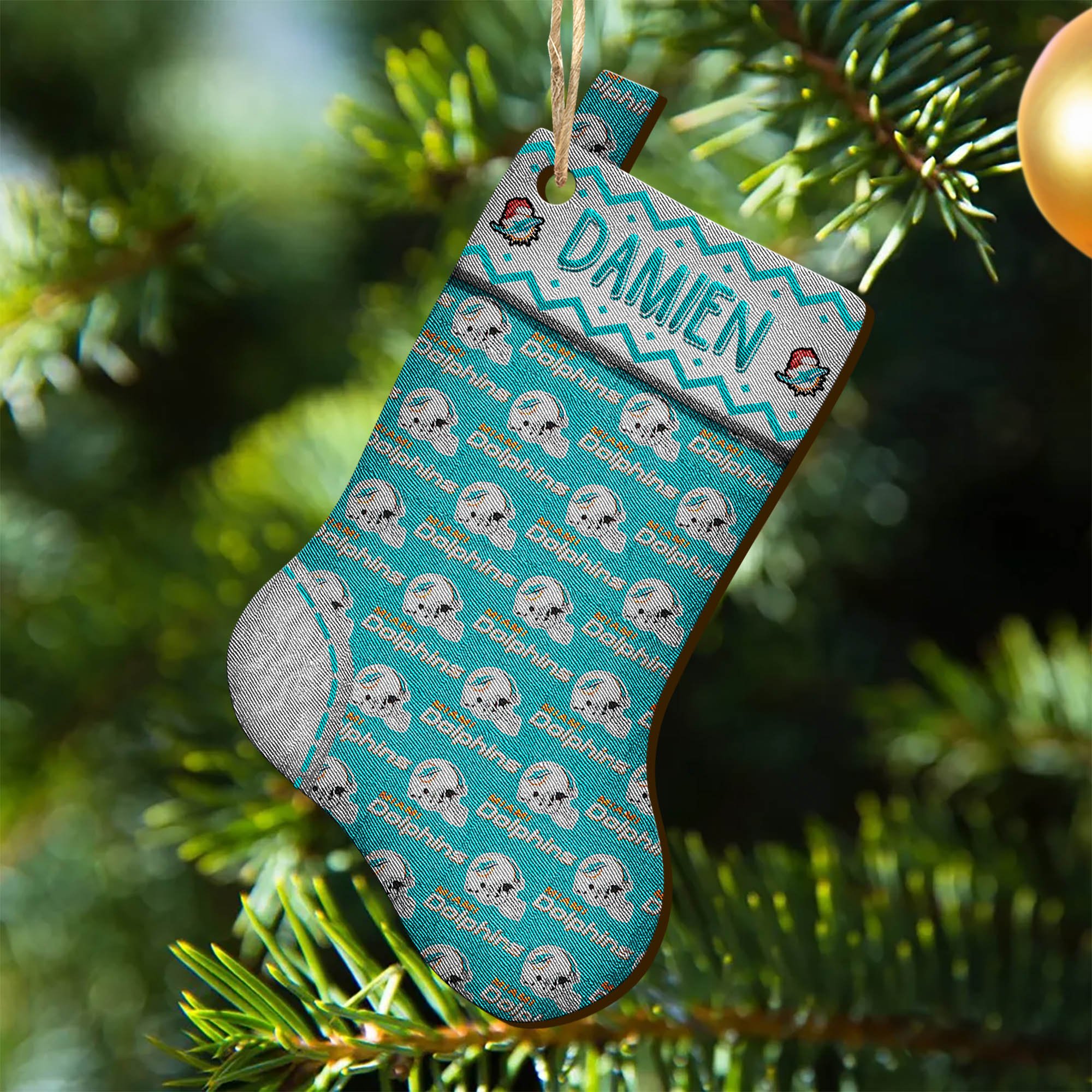 Miami Dolphins Wooden Ornament 2024 Version Custom Your Name, Christmas Stocking Ornaments, Christmas Gifts For Sport Fans ETHY-53300