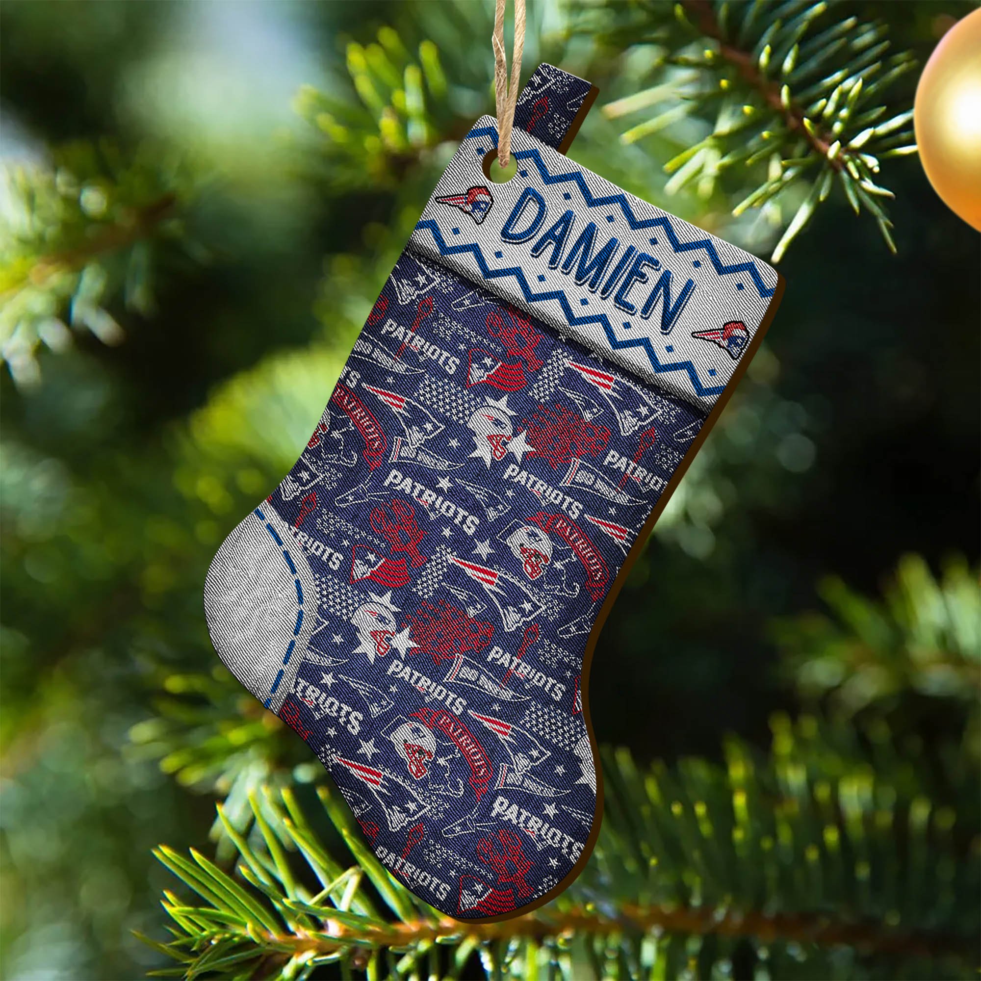New England Patriots Wooden Ornament 2024 Version Custom Your Name, Christmas Stocking Ornaments, Christmas Gifts For Sport Fans ETHY-53300