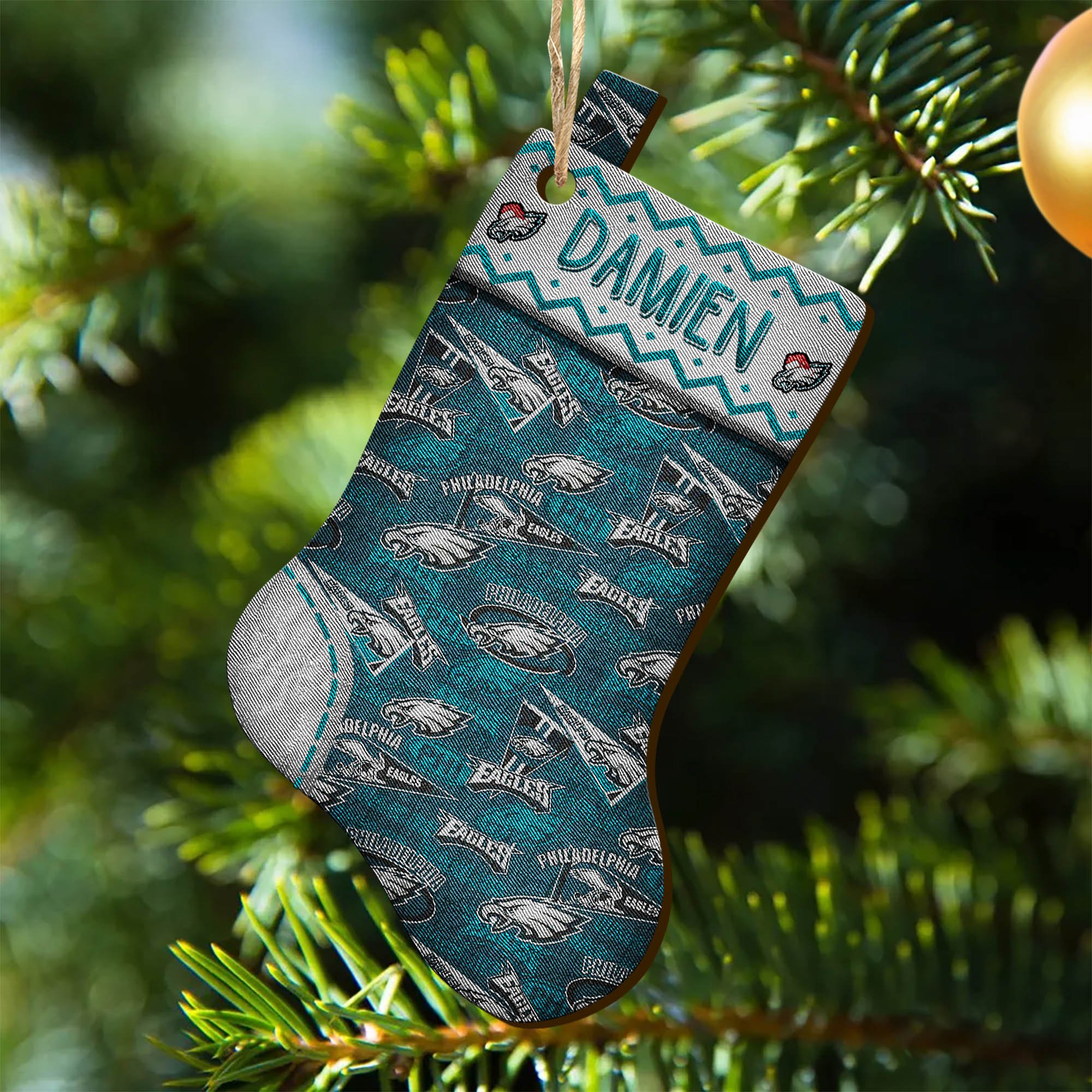 Philadelphia Eagles Wooden Ornament 2024 Version Custom Your Name, Christmas Stocking Ornaments, Christmas Gifts For Sport Fans ETHY-53300