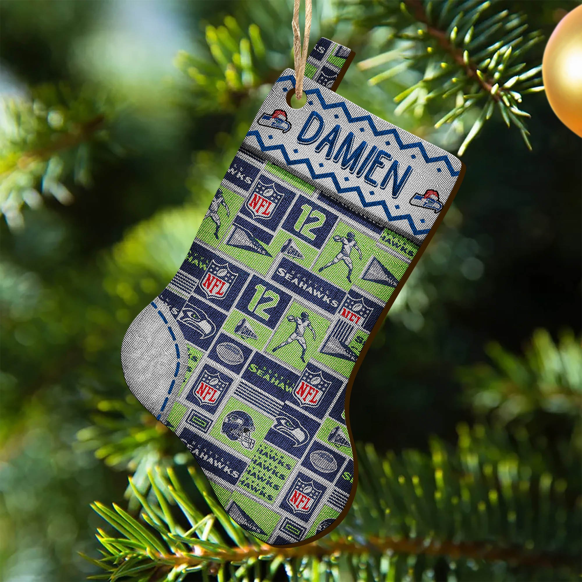 Seattle Seahawks Wooden Ornament 2024 Version Custom Your Name, Christmas Stocking Ornaments, Christmas Gifts For Sport Fans ETHY-53300