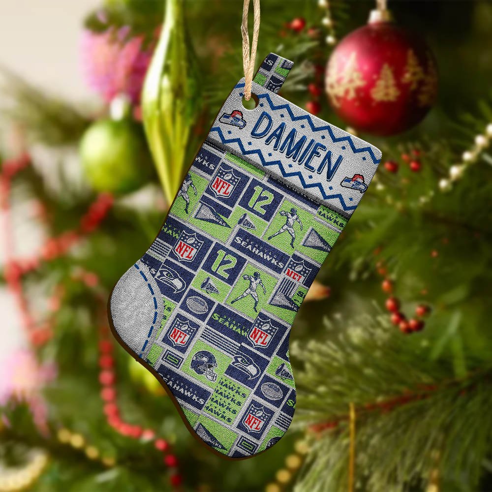 Alternative view of Seattle Seahawks Wooden Ornament 2024 Version Custom Your Name, Christmas Stocking Ornaments, Christmas Gifts For Sport Fans ETHY-53300