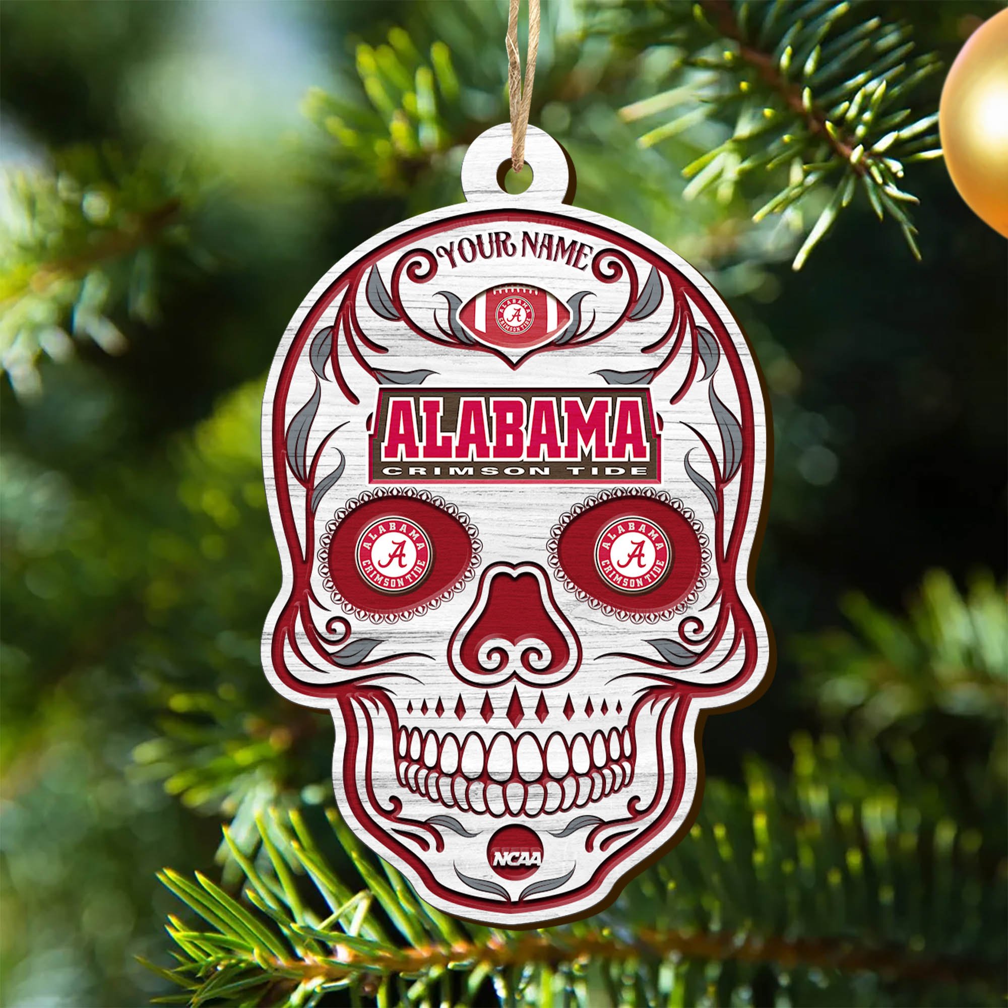 Alabama Crimson Tide Sport Wooden Ornament 2024 Version Personalized Your Name, Football Team And Skull Ornaments, Christmas Tree Decorations ETHY-53301