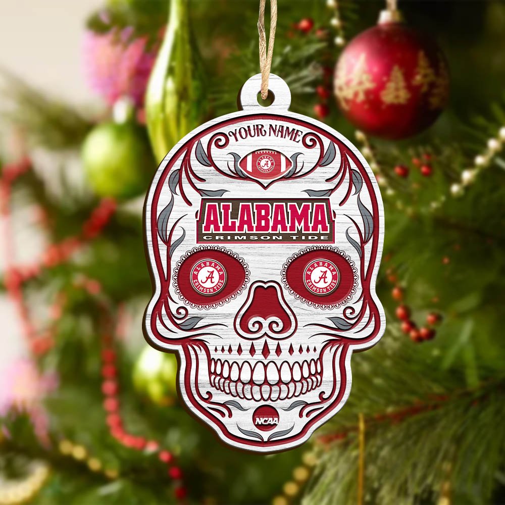 Alternative view of Alabama Crimson Tide Sport Wooden Ornament 2024 Version Personalized Your Name, Football Team And Skull Ornaments, Christmas Tree Decorations ETHY-53301