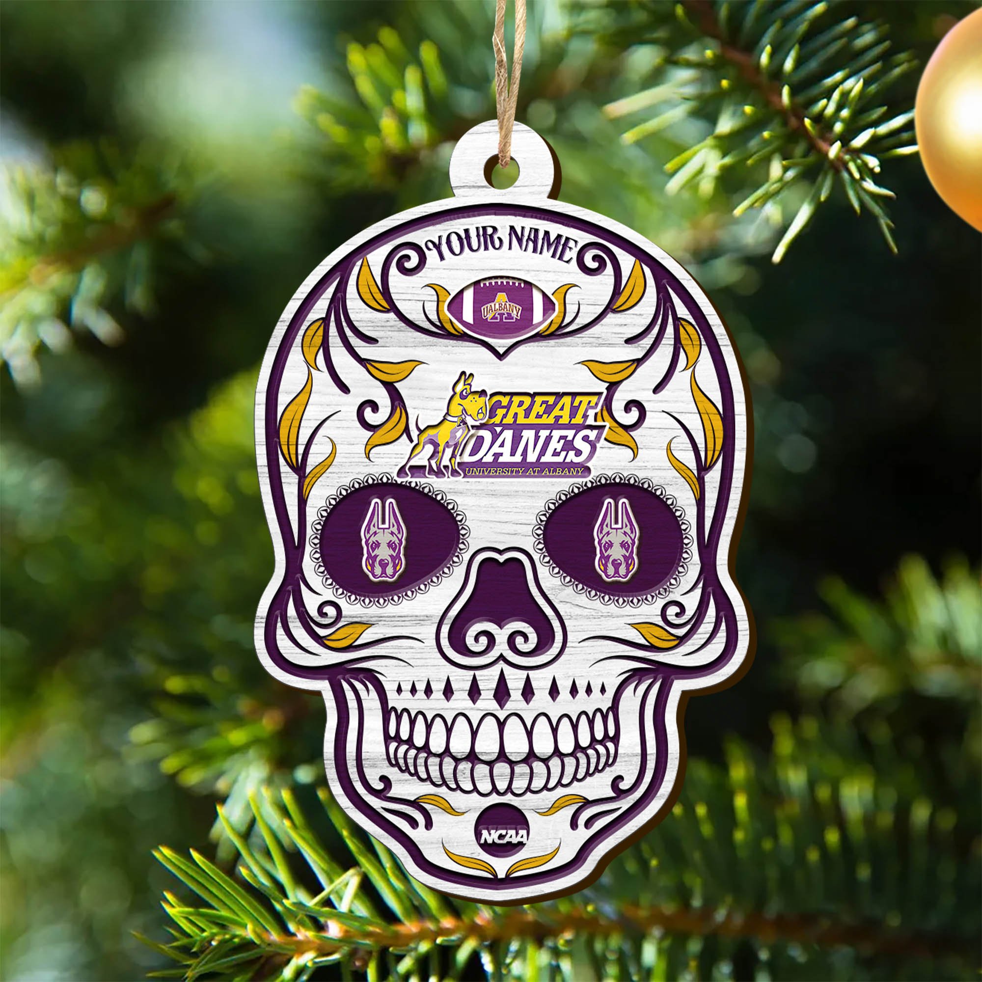 Albany Great Danes Sport Wooden Ornament 2024 Version Personalized Your Name, Football Team And Skull Ornaments, Christmas Tree Decorations ETHY-53301