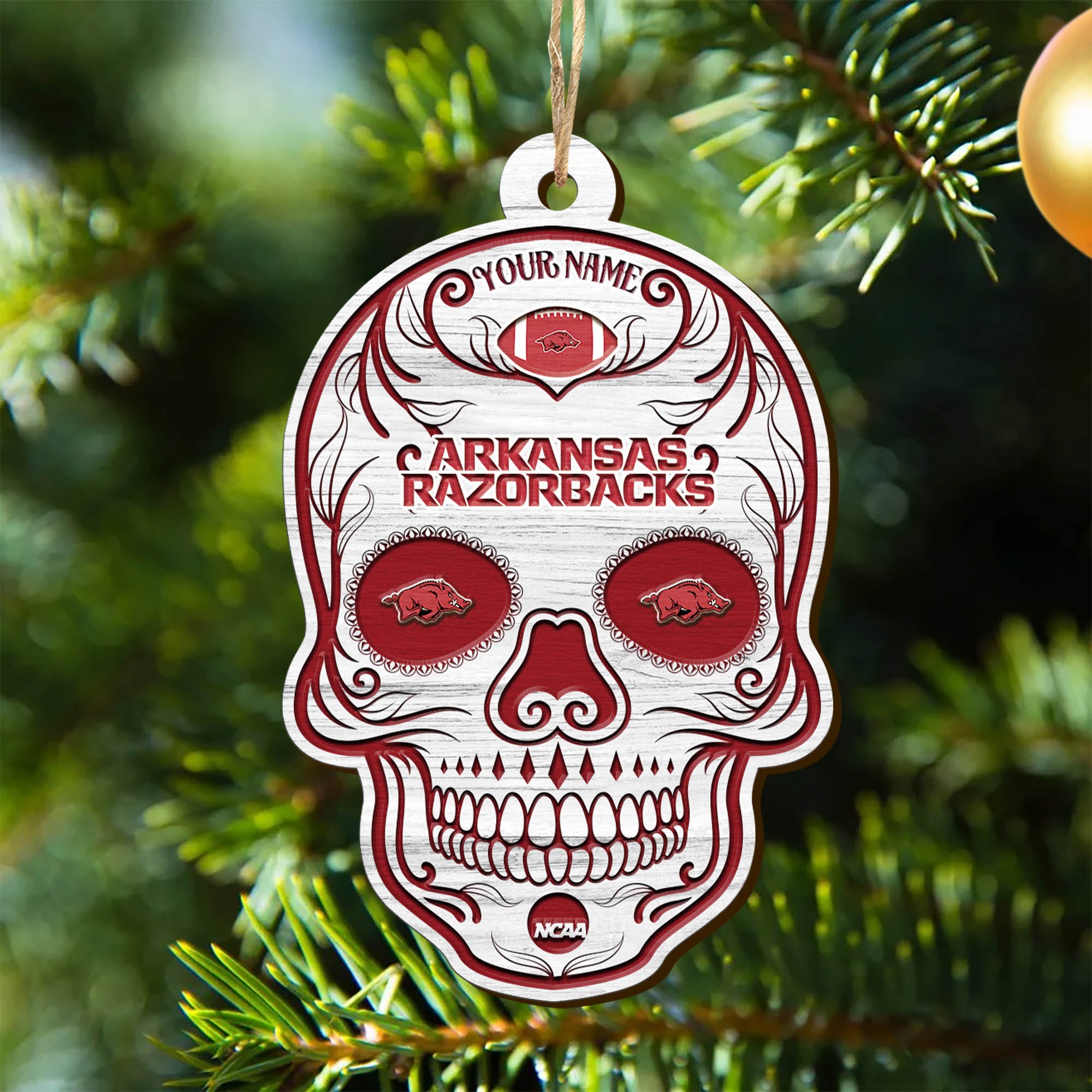 Arkansas Razorbacks Sport Wooden Ornament 2024 Version Personalized Your Name, Football Team And Skull Ornaments, Christmas Tree Decorations ETHY-53301