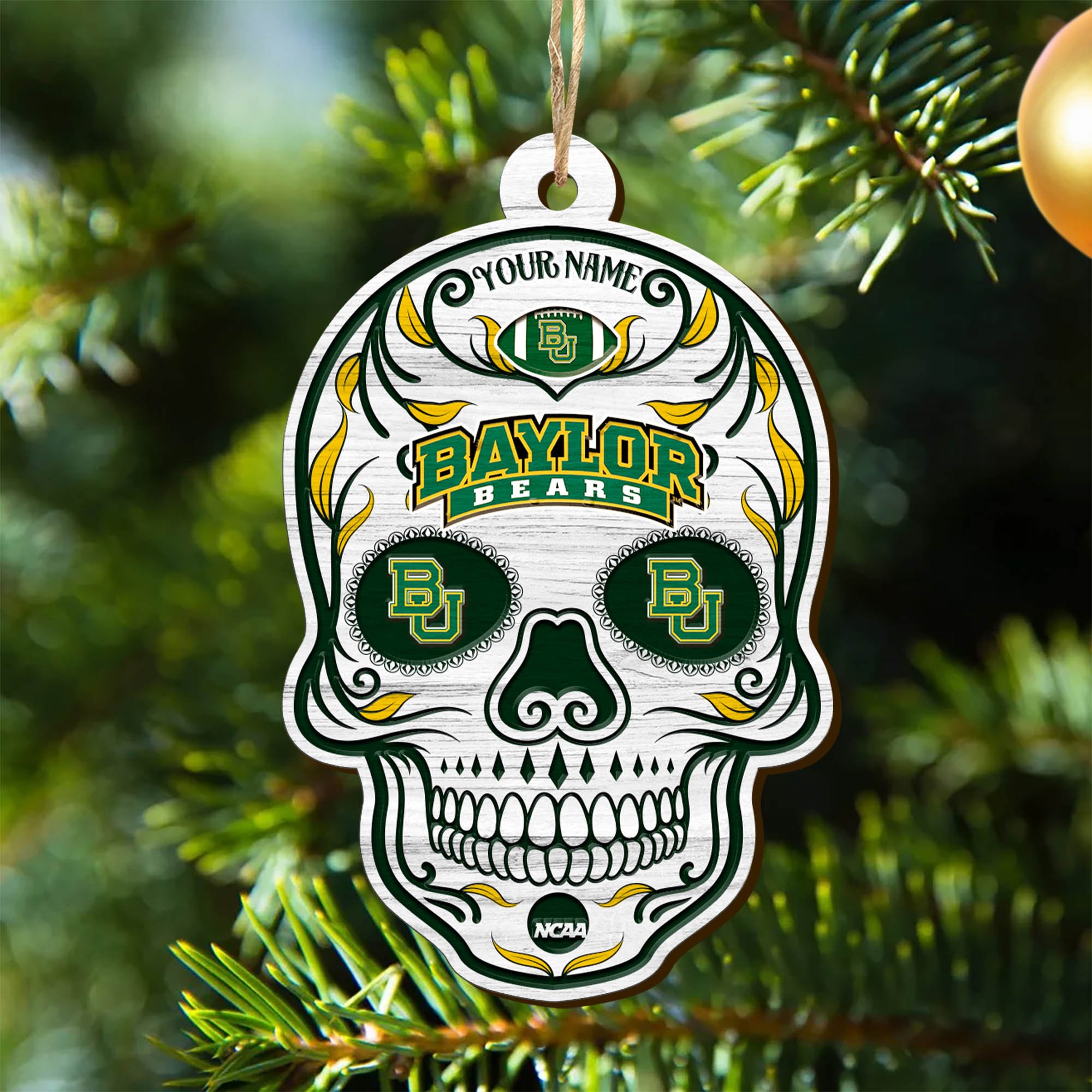 Baylor Bears Sport Wooden Ornament 2024 Version Personalized Your Name, Football Team And Skull Ornaments, Christmas Tree Decorations ETHY-53301