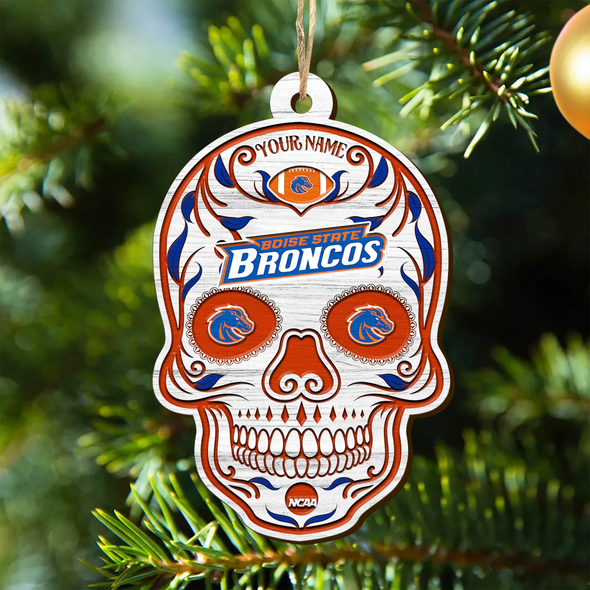 Boise State Broncos Sport Wooden Ornament 2024 Version Personalized Your Name, Football Team And Skull Ornaments, Christmas Tree Decorations ETHY-53301