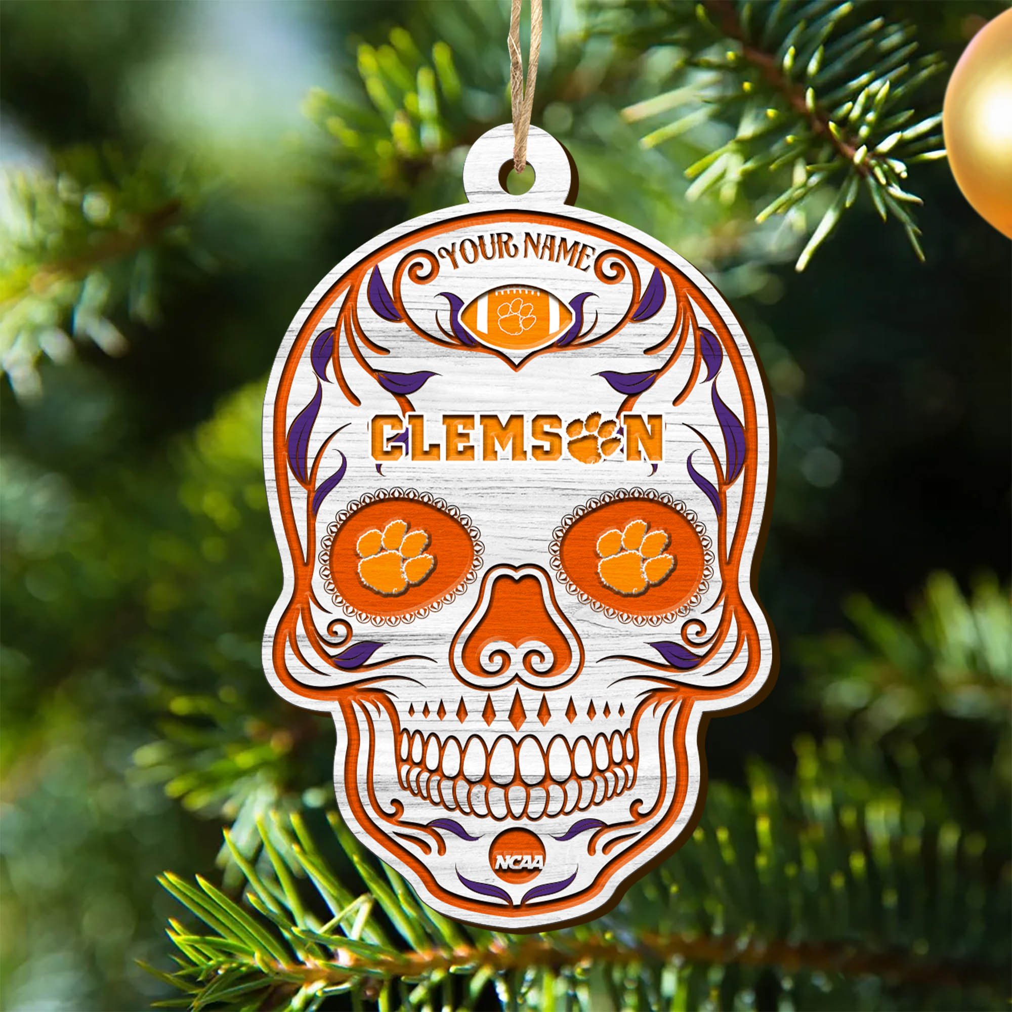 Clemson Tigers Sport Wooden Ornament 2024 Version Personalized Your Name, Football Team And Skull Ornaments, Christmas Tree Decorations ETHY-53301