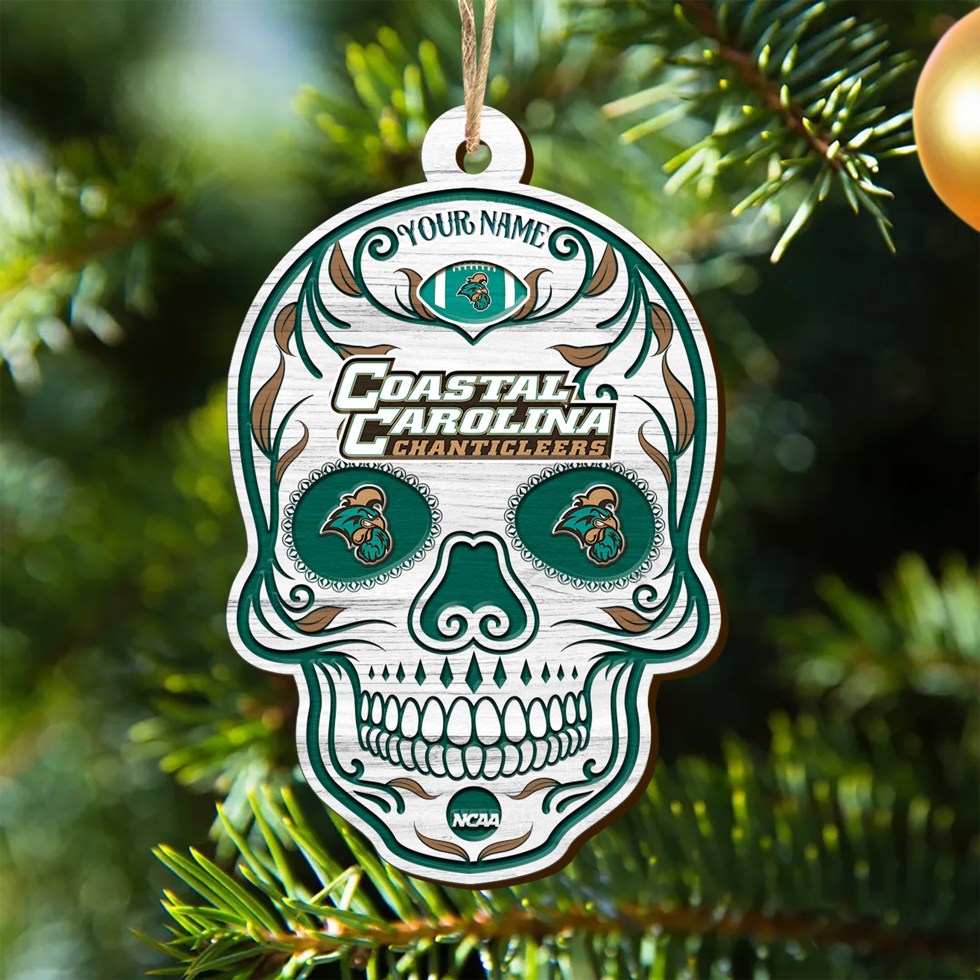 Coastal Carolina Chanticleers Sport Wooden Ornament 2024 Version Personalized Your Name, Football Team And Skull Ornaments, Christmas Tree Decorations ETHY-53301