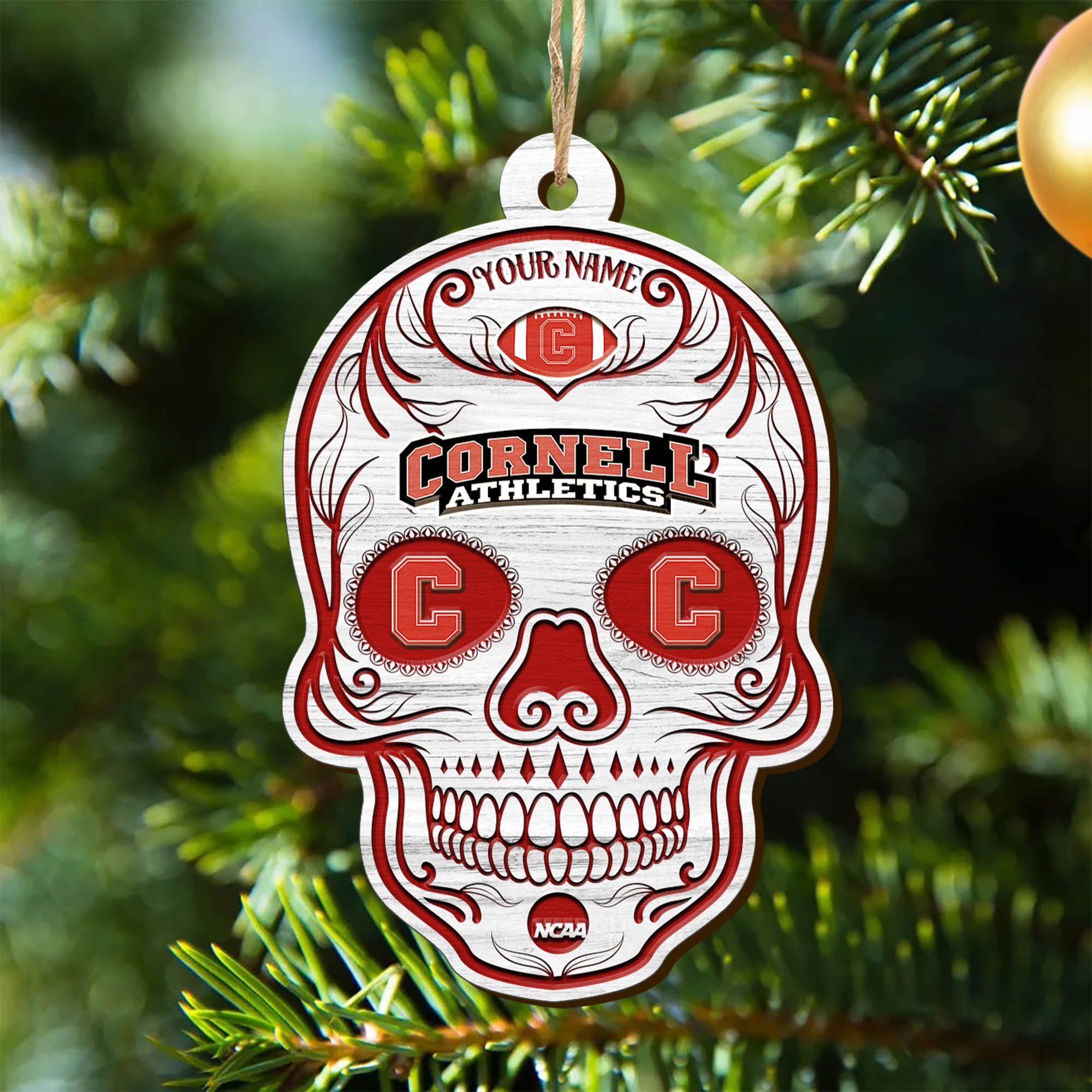 Cornell Big Red Sport Wooden Ornament 2024 Version Personalized Your Name, Football Team And Skull Ornaments, Christmas Tree Decorations ETHY-53301