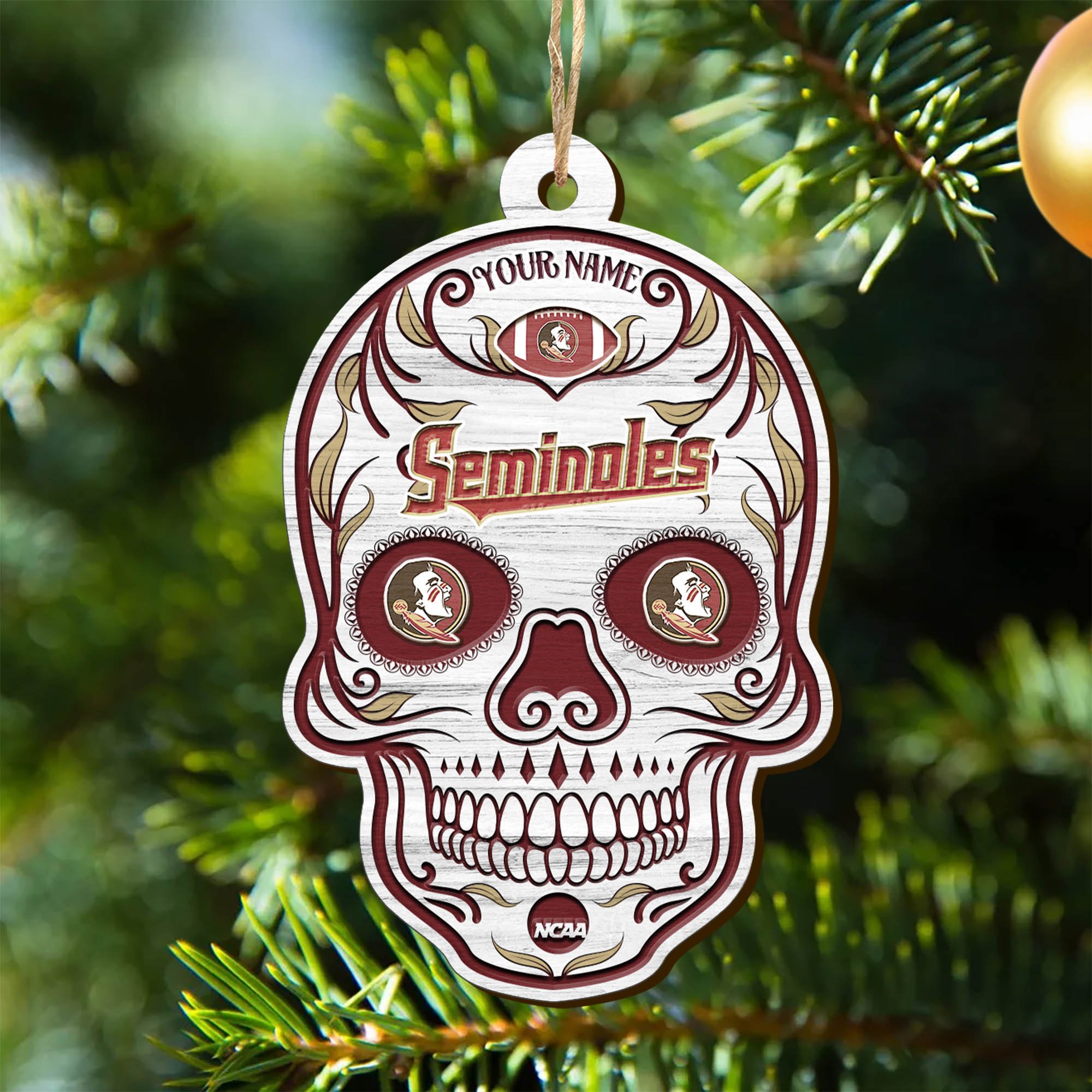 Florida State Seminoles Sport Wooden Ornament 2024 Version Personalized Your Name, Football Team And Skull Ornaments, Christmas Tree Decorations ETHY-53301