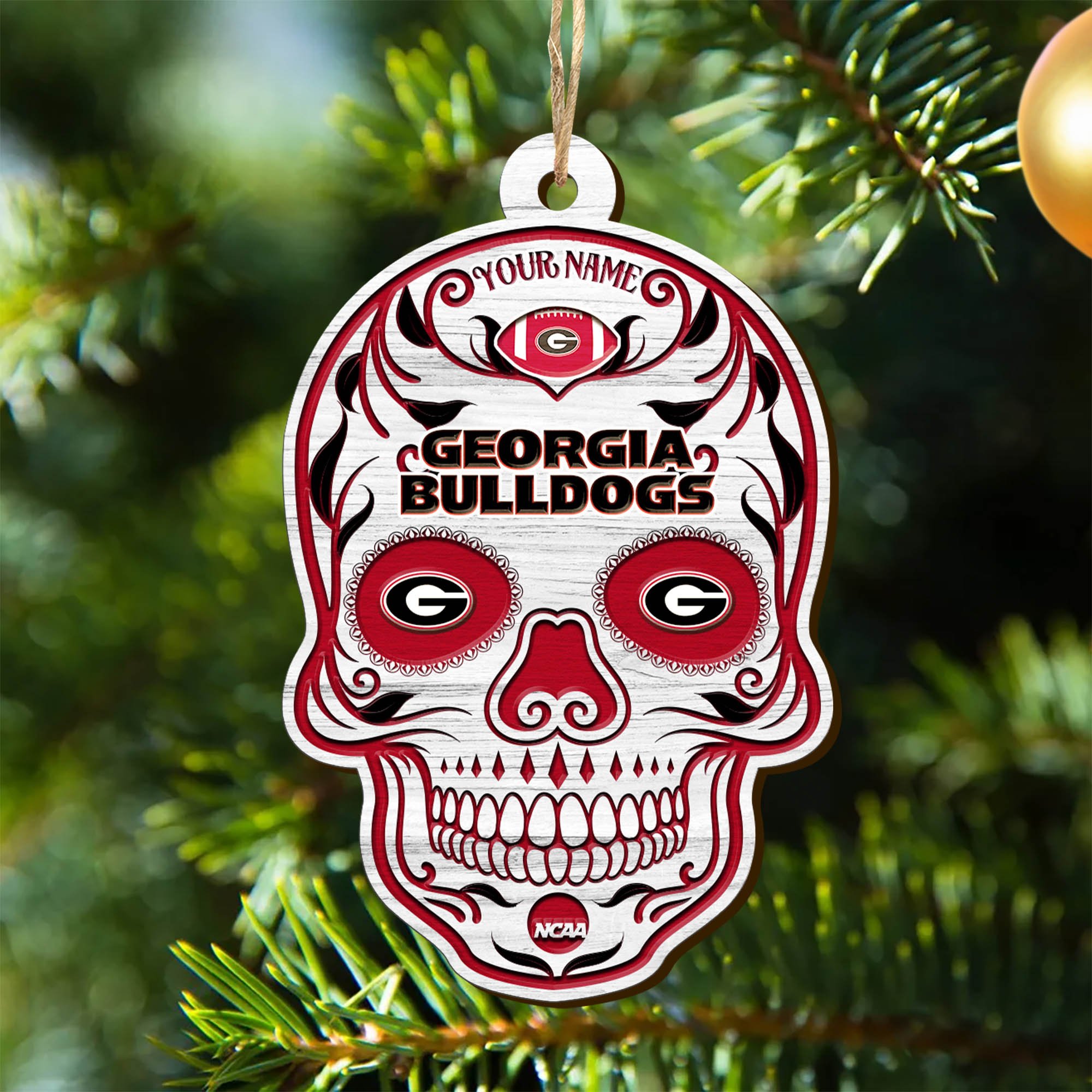 Georgia Bulldogs Sport Wooden Ornament 2024 Version Personalized Your Name, Football Team And Skull Ornaments, Christmas Tree Decorations ETHY-53301