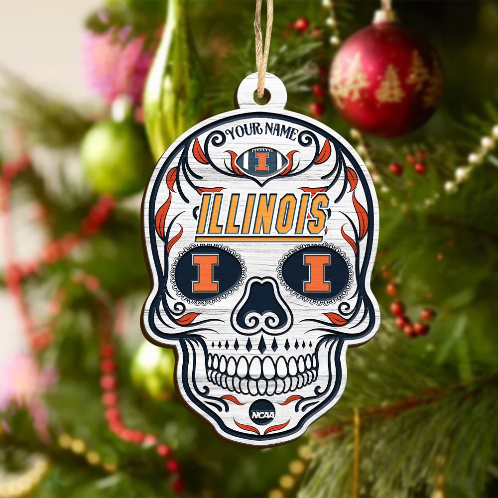 Alternative view of Illinois Fighting Illini Sport Wooden Ornament 2024 Version Personalized Your Name, Football Team And Skull Ornaments, Christmas Tree Decorations ETHY-53301