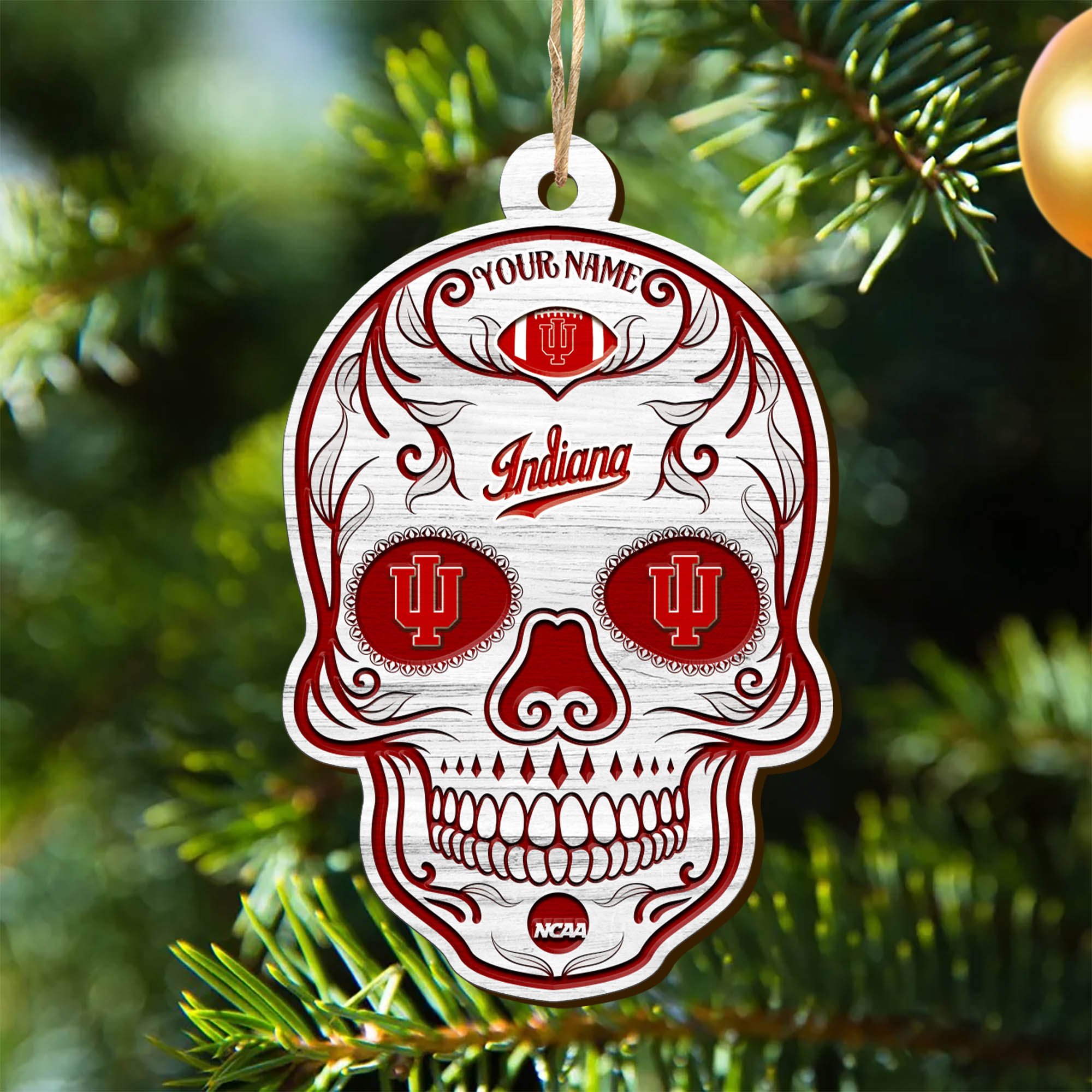 Indiana Hoosiers Sport Wooden Ornament 2024 Version Personalized Your Name, Football Team And Skull Ornaments, Christmas Tree Decorations ETHY-53301