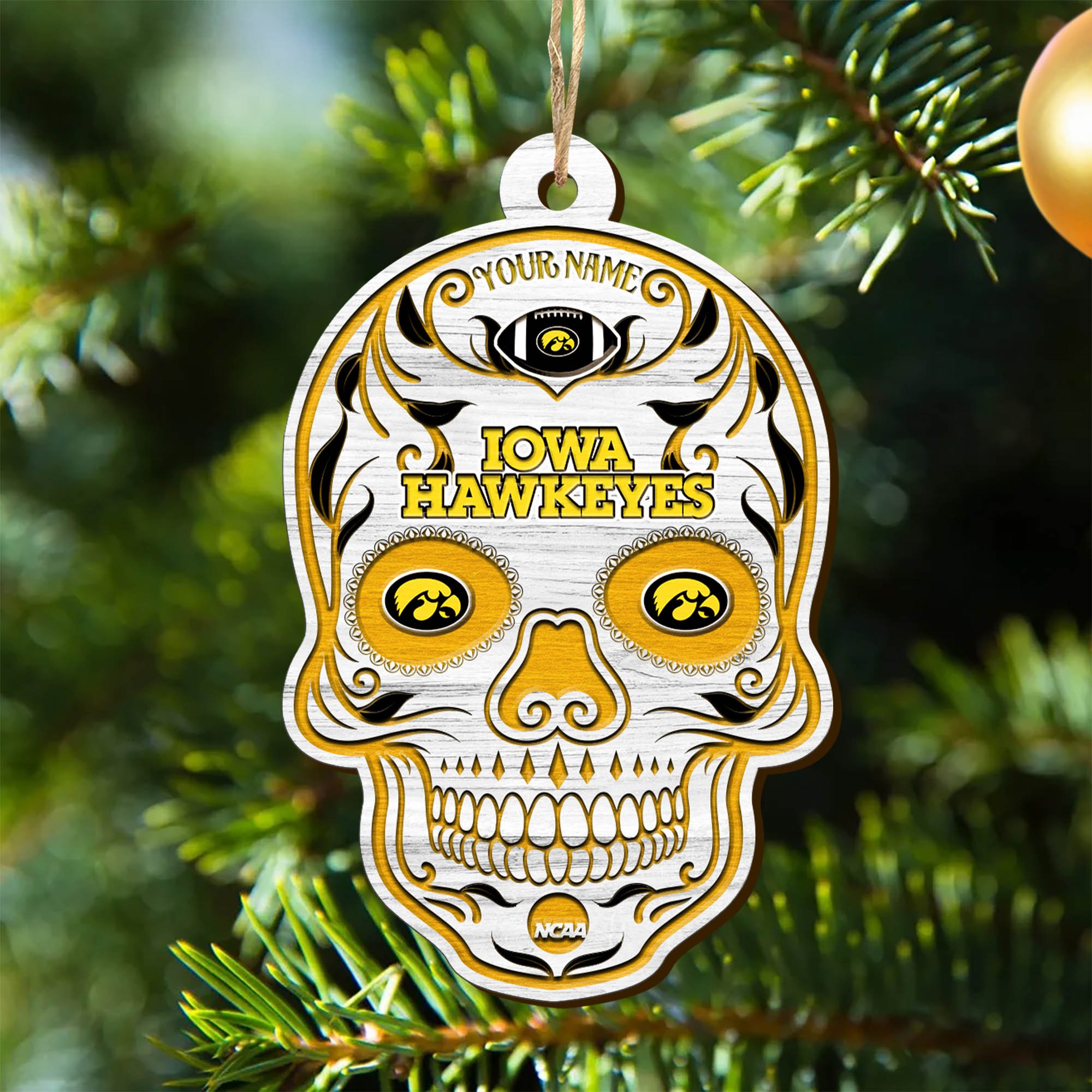 Iowa Hawkeyes Sport Wooden Ornament 2024 Version Personalized Your Name, Football Team And Skull Ornaments, Christmas Tree Decorations ETHY-53301