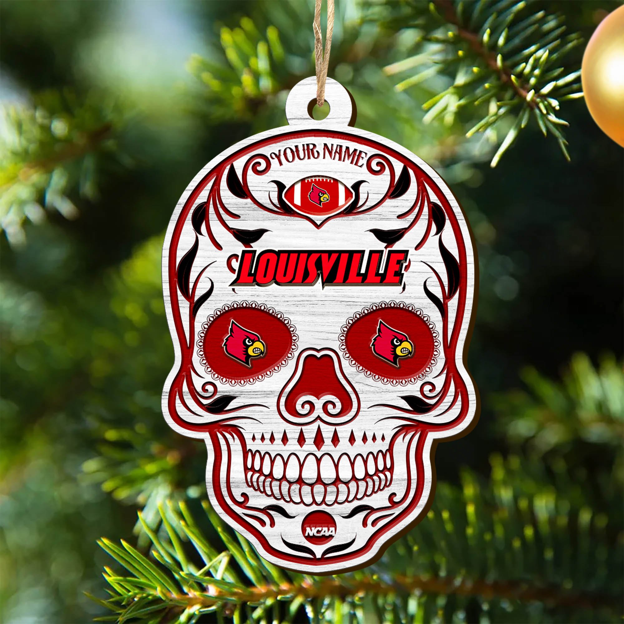 Louisville Cardinals Sport Wooden Ornament 2024 Version Personalized Your Name, Football Team And Skull Ornaments, Christmas Tree Decorations ETHY-53301