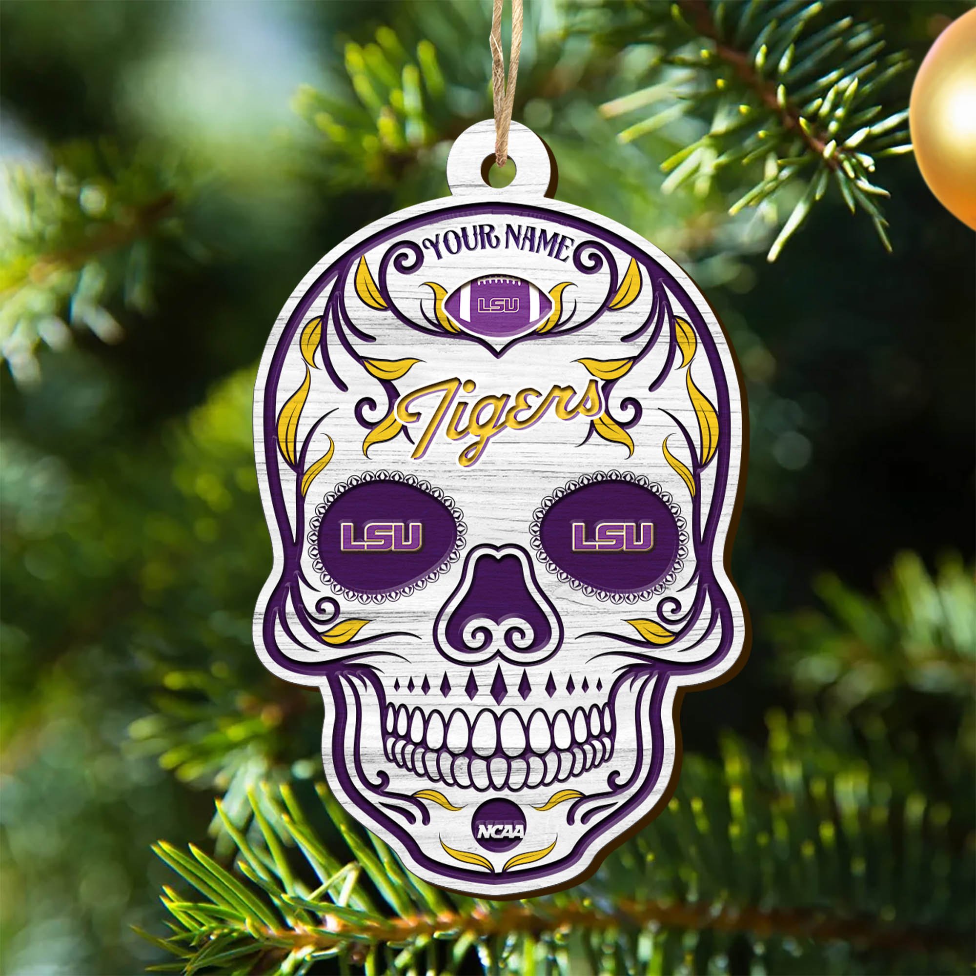 LSU TIGERS Sport Wooden Ornament 2024 Version Personalized Your Name, Football Team And Skull Ornaments, Christmas Tree Decorations ETHY-53301