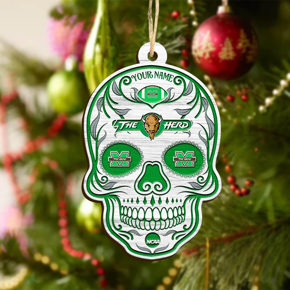 Alternative view of Marshall Thundering Herd Sport Wooden Ornament 2024 Version Personalized Your Name, Football Team And Skull Ornaments, Christmas Tree Decorations ETHY-53301